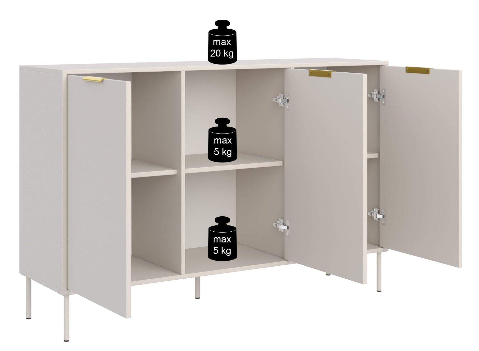 Komoda trzydrzwiowa Vena 150 cm biały - szerokość 150 cm