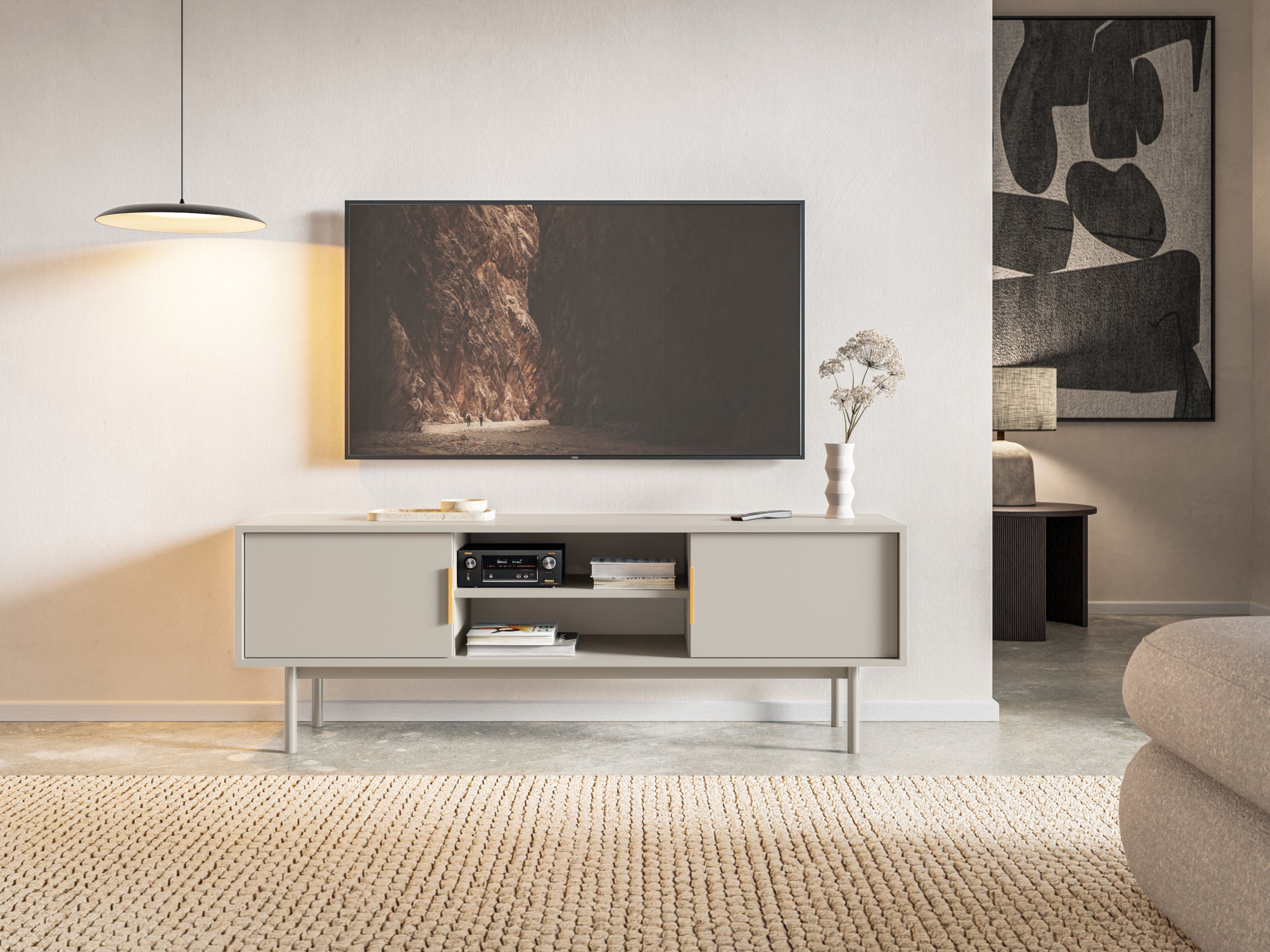 Szafka RTV Viviaro dwudrzwiowa z wnękami 154 cm kaszmir