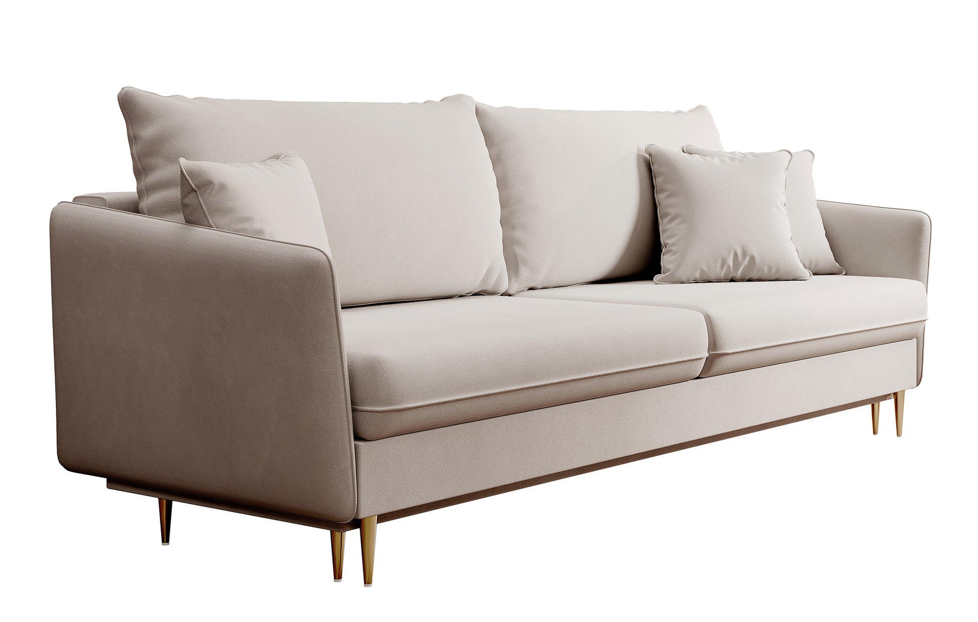 Kanapa rozkładana Volio szarobeżowa velvet hydrofobowy nogi złote - wysokość 90 cm