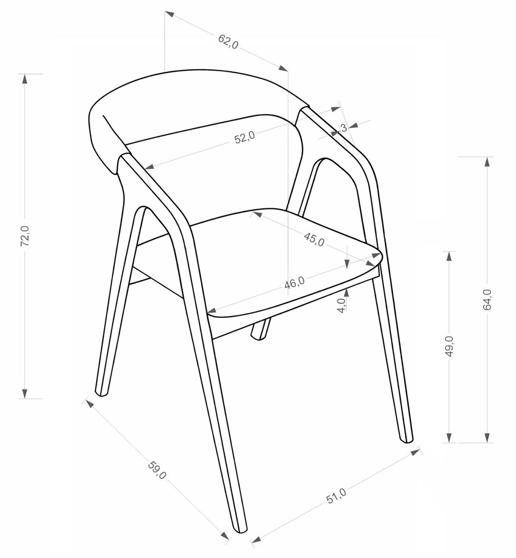 Krzesło drewniane do jadalni Bueno jasnoszare / dąb naturalny - szerokość 51 cm