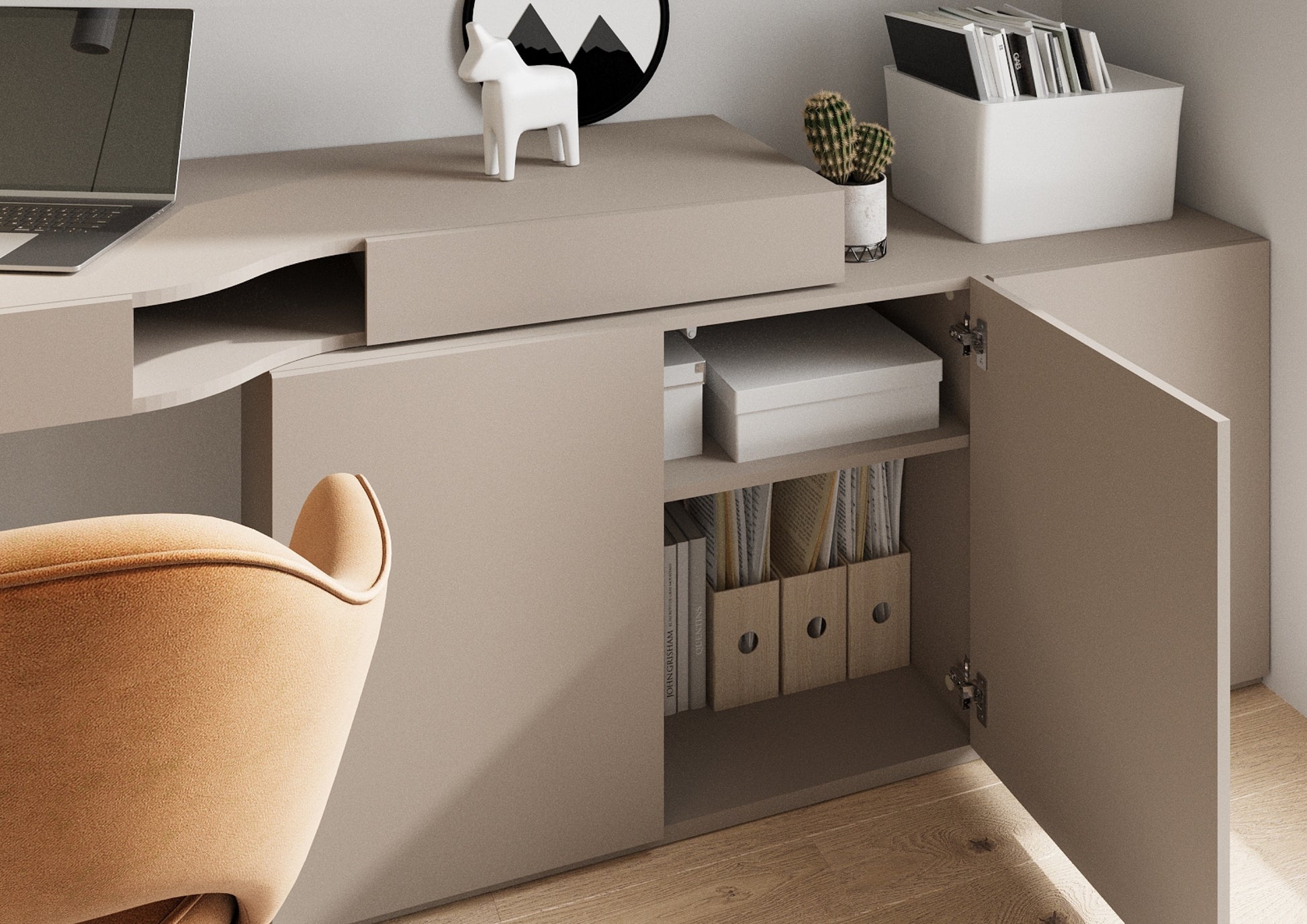 Komoda młodzieżowa trzydrzwiowa Woow z półkami 140 cm clay grey - kolor clay grey