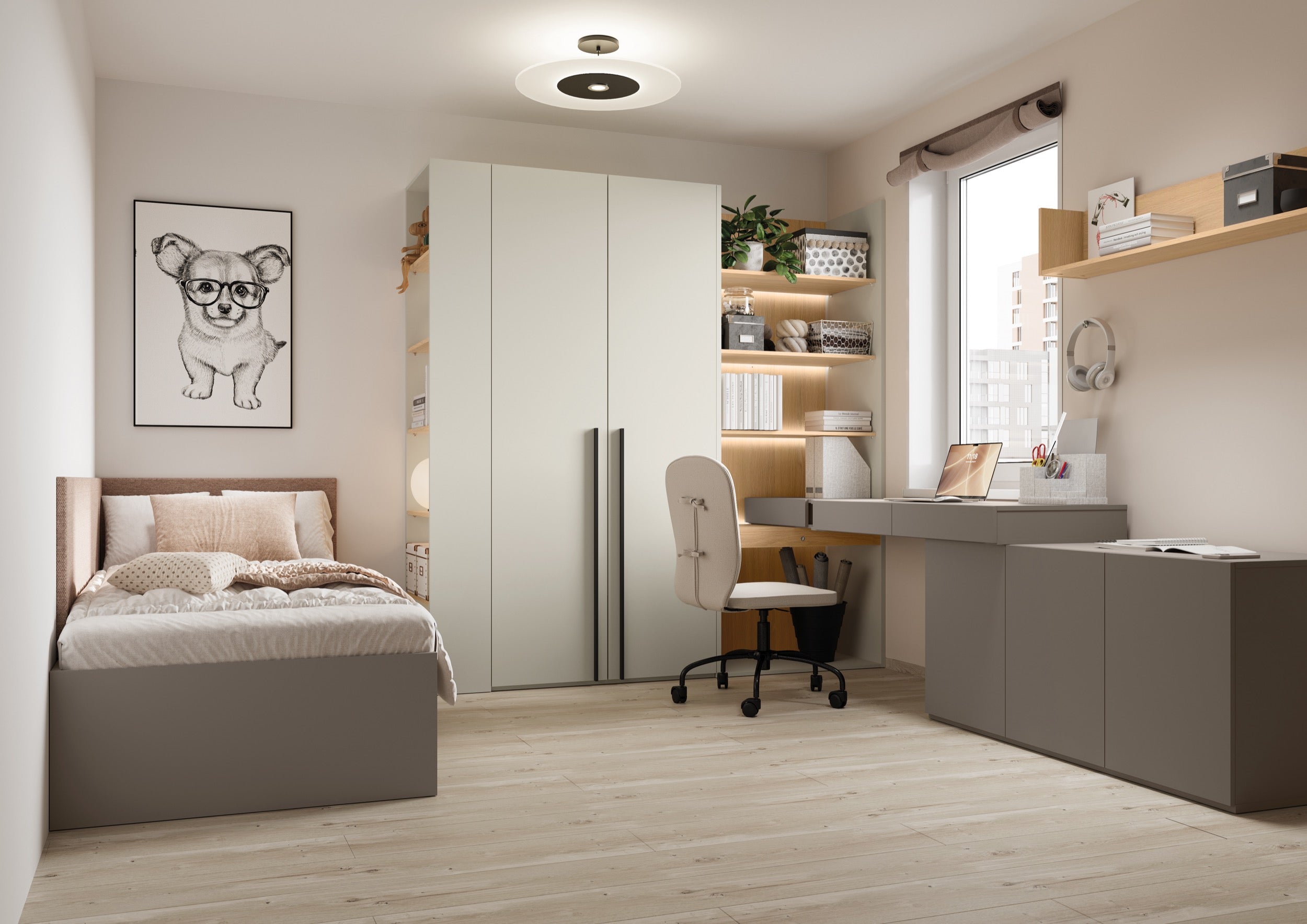 Komoda młodzieżowa trzydrzwiowa Woow z półkami 140 cm clay grey