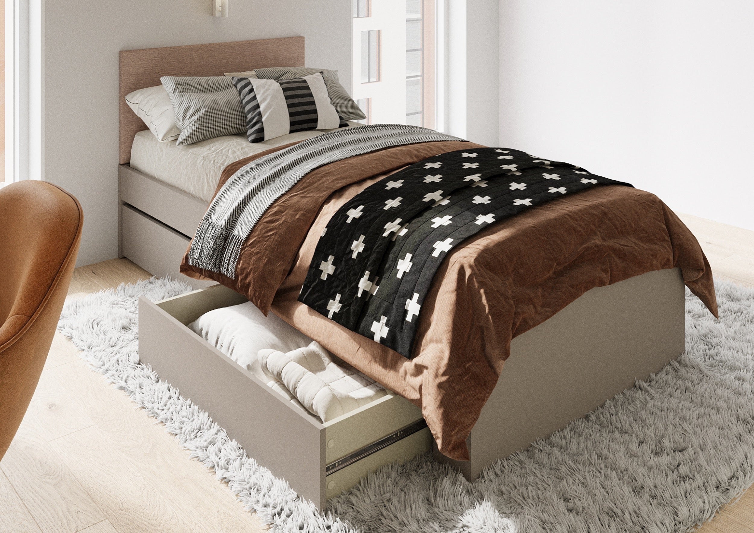 Łóżko młodzieżowe rozsuwane Woow z dwiema szufladami 205-248 cm clay grey - rodzaj jednoosobowy