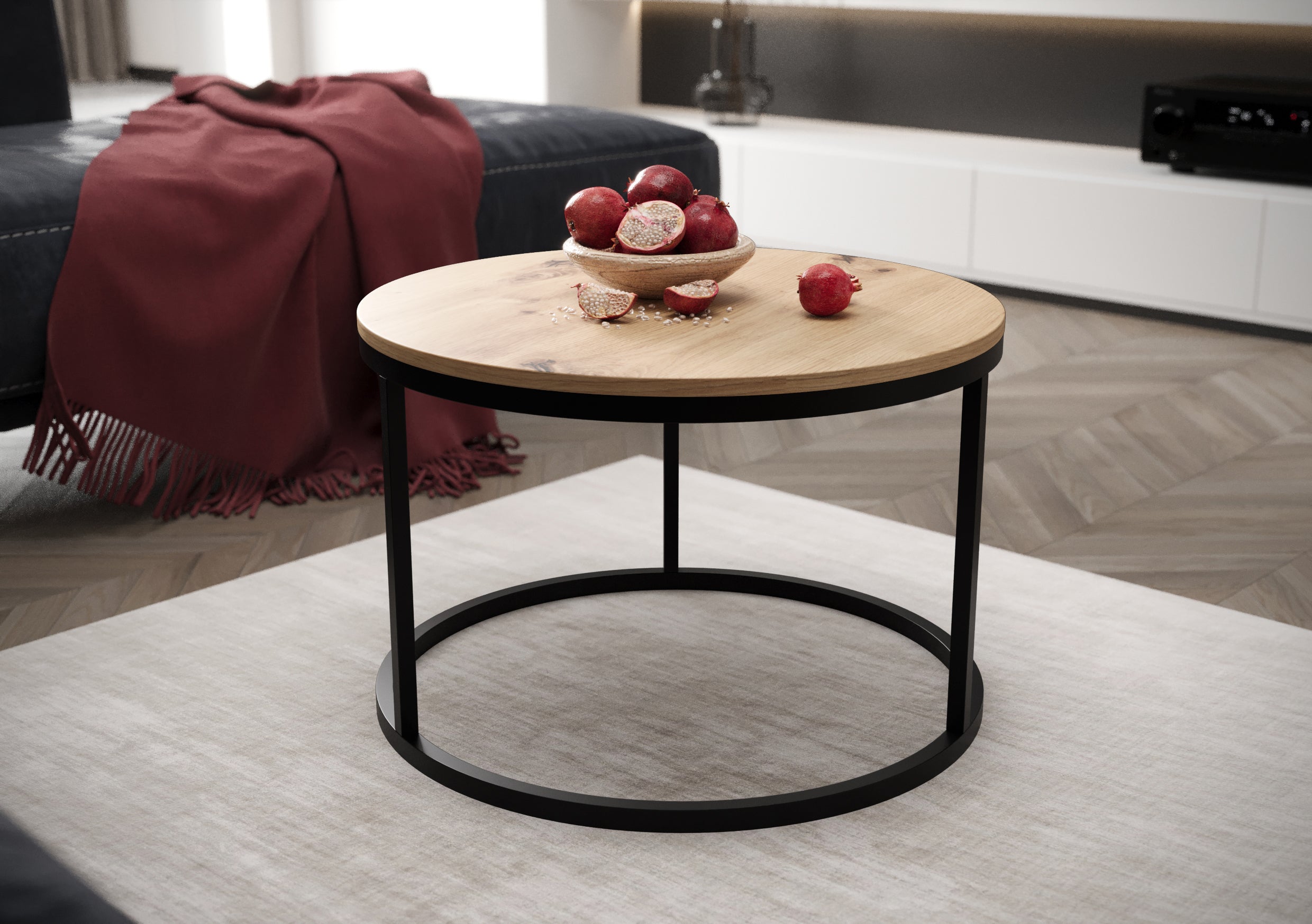 Stolik kawowy Sabello okrągły 60 cm dąb artisan - materiał metal