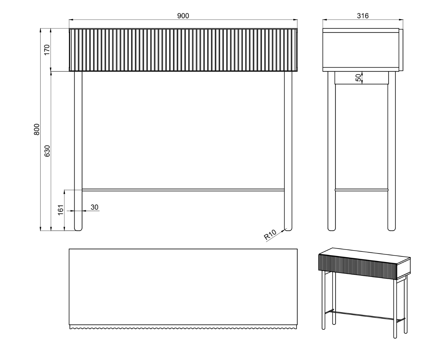 Konsola Nolie z szufladą i nóżkami 90 cm Dąb Olejowany - kolor dąb olejowany