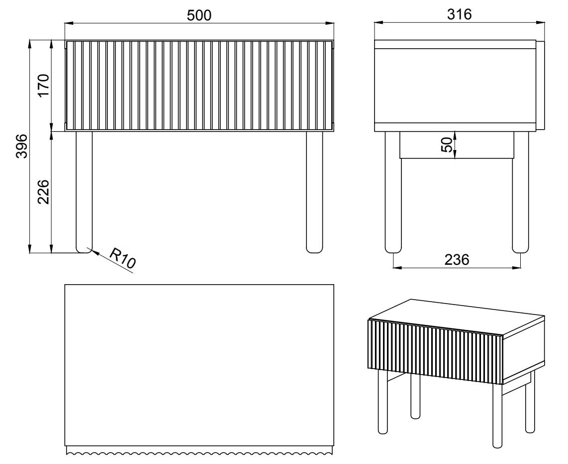 Szafka nocna Nolie z szufladą i nóżkami 50 cm Jesion Portland Czarny - szerokość 50 cm