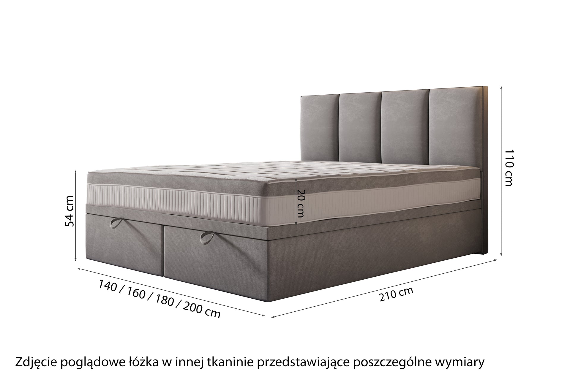 Łóżko kontynentalne Mercatale 160x200 cm z pojemnikami zielony - materiał welur