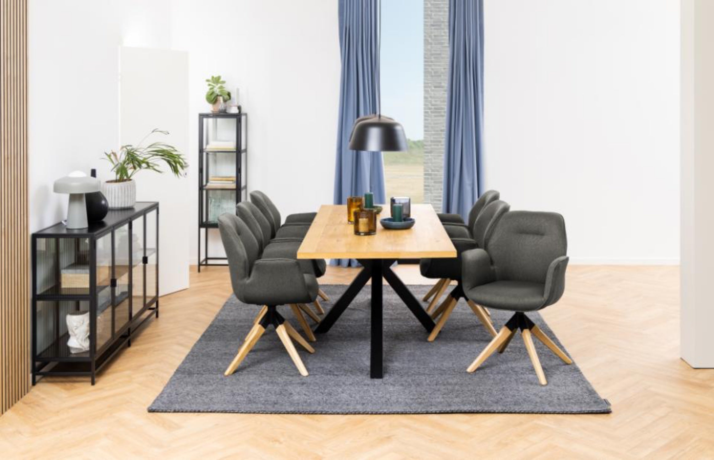 Stół do jadalni prostokątny Kardema 220x90 cm dąb fornirowany na czarnych nogach - czarne nogi