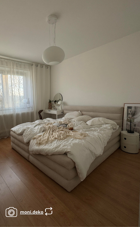 Łóżko kontynentalne 160x200 cm Alegre z topperem i dwoma pojemnikami jasnobeżowe szenil hydrofobowy