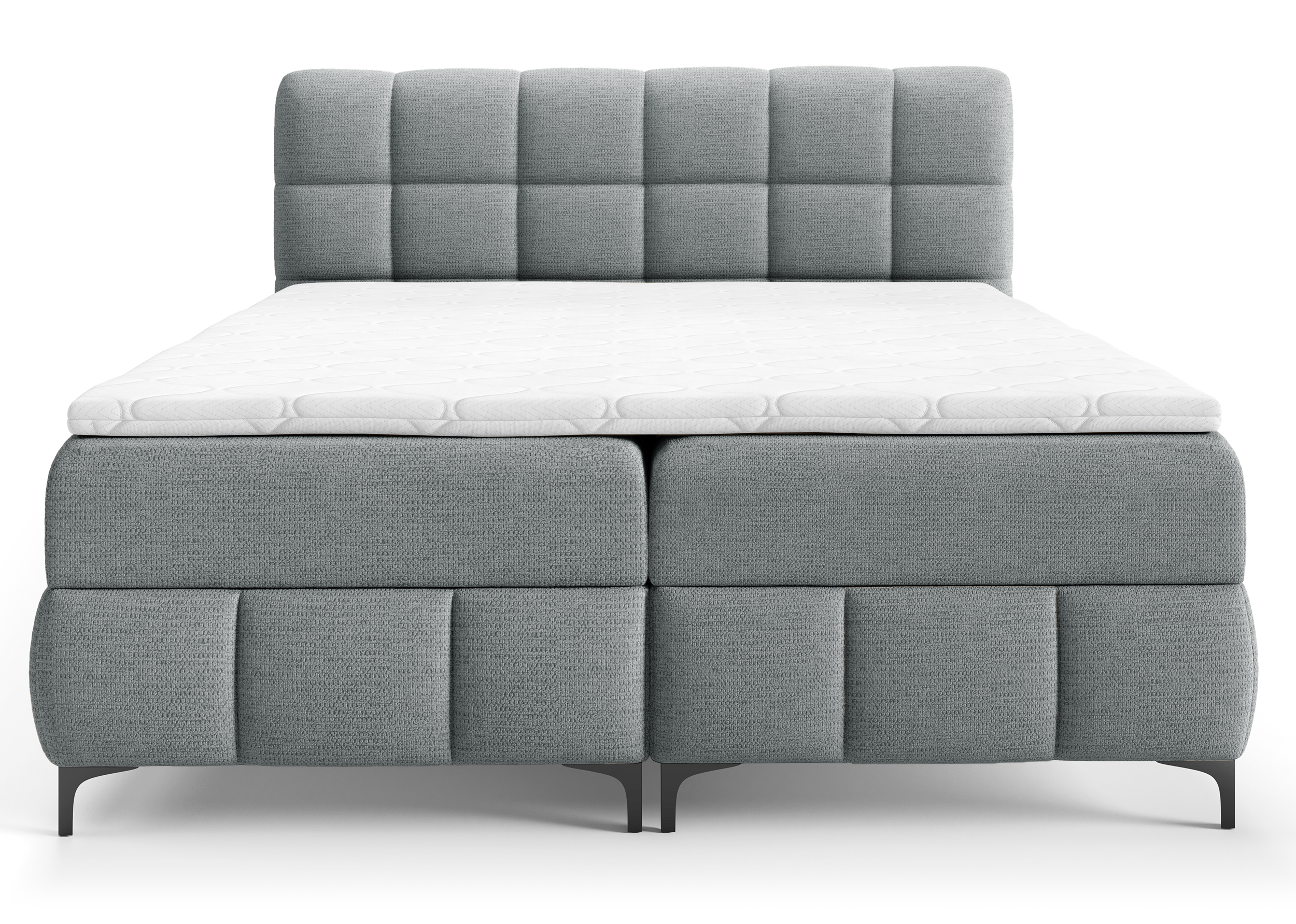 Łóżko kontynentalne 140x200 cm Almagri z dwoma pojemnikami i topperem szare szenil hydrofobowy