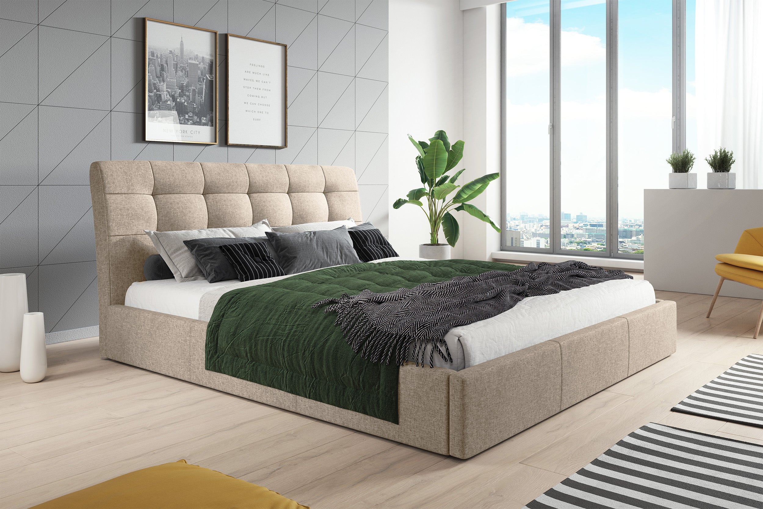 Łóżko tapicerowane alneo 180x200 cm z pojemnikiem beżowe - bez materaca