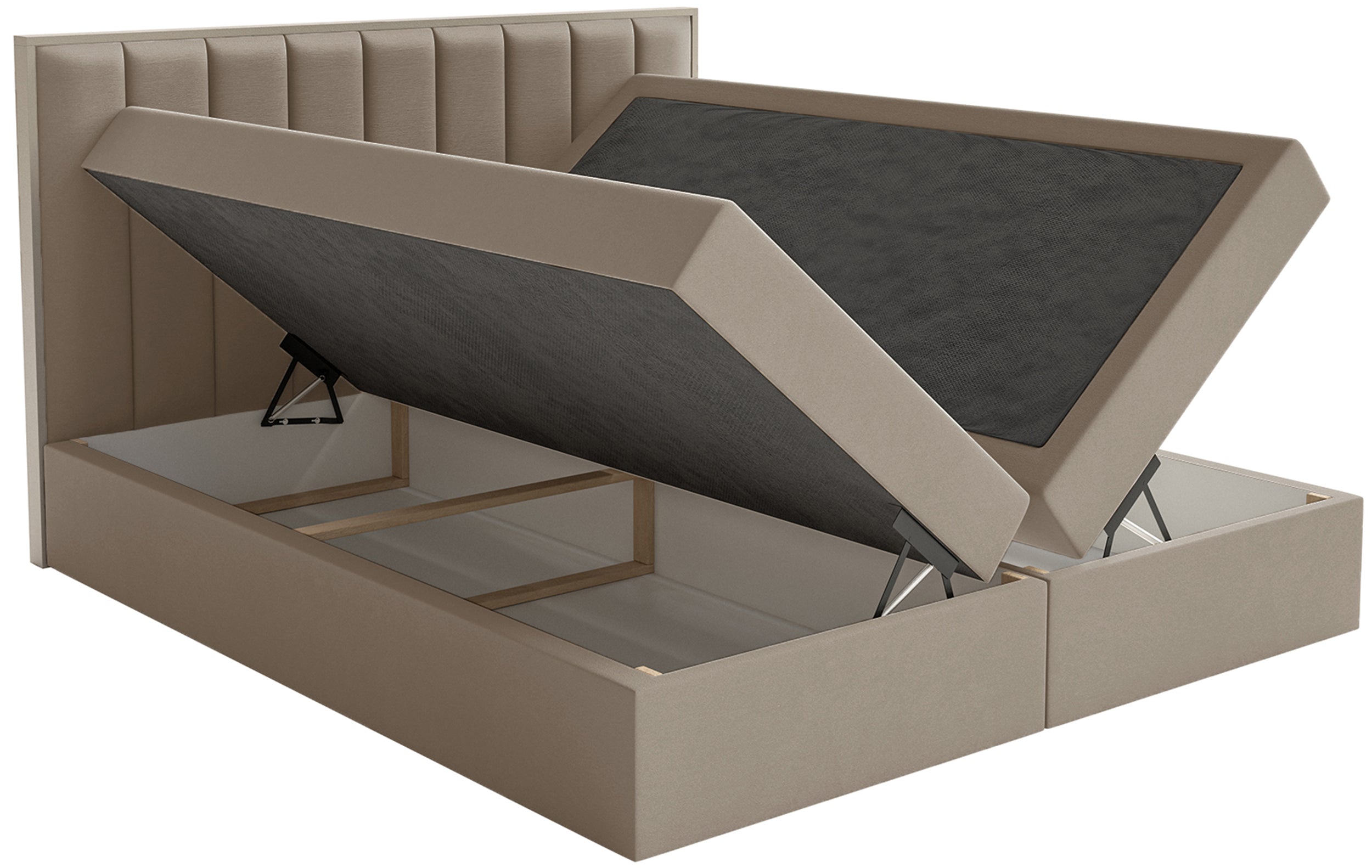 Łóżko kontynentalne 140x200 cm Togents z pojemnikami i topperem brązowe welur hydrofobowy
