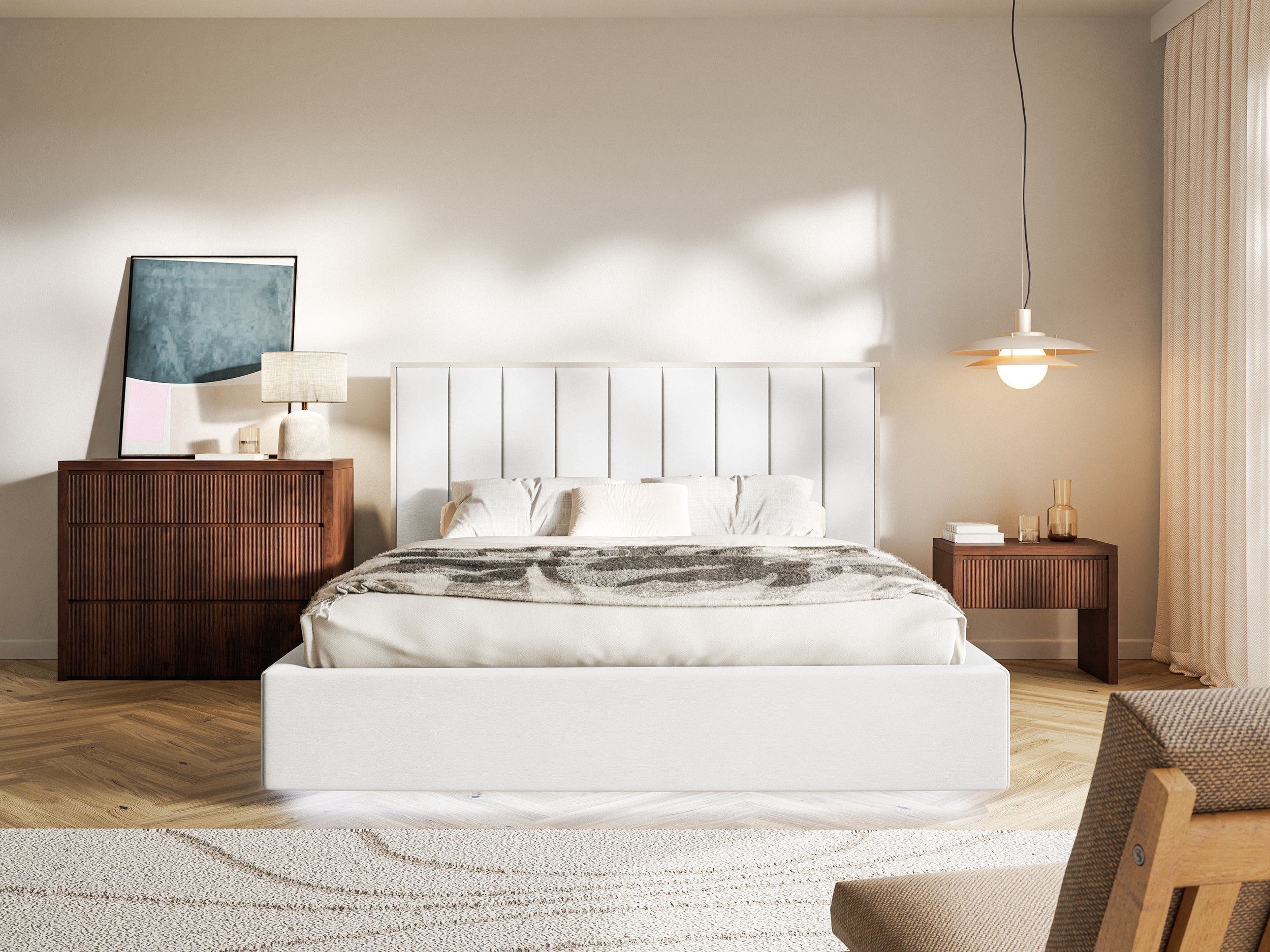 Łóżko tapicerowane Togents 180x200 cm z pojemnikiem i oświetleniem LED stelaż metalowy białe welur - podnośnik gazowy