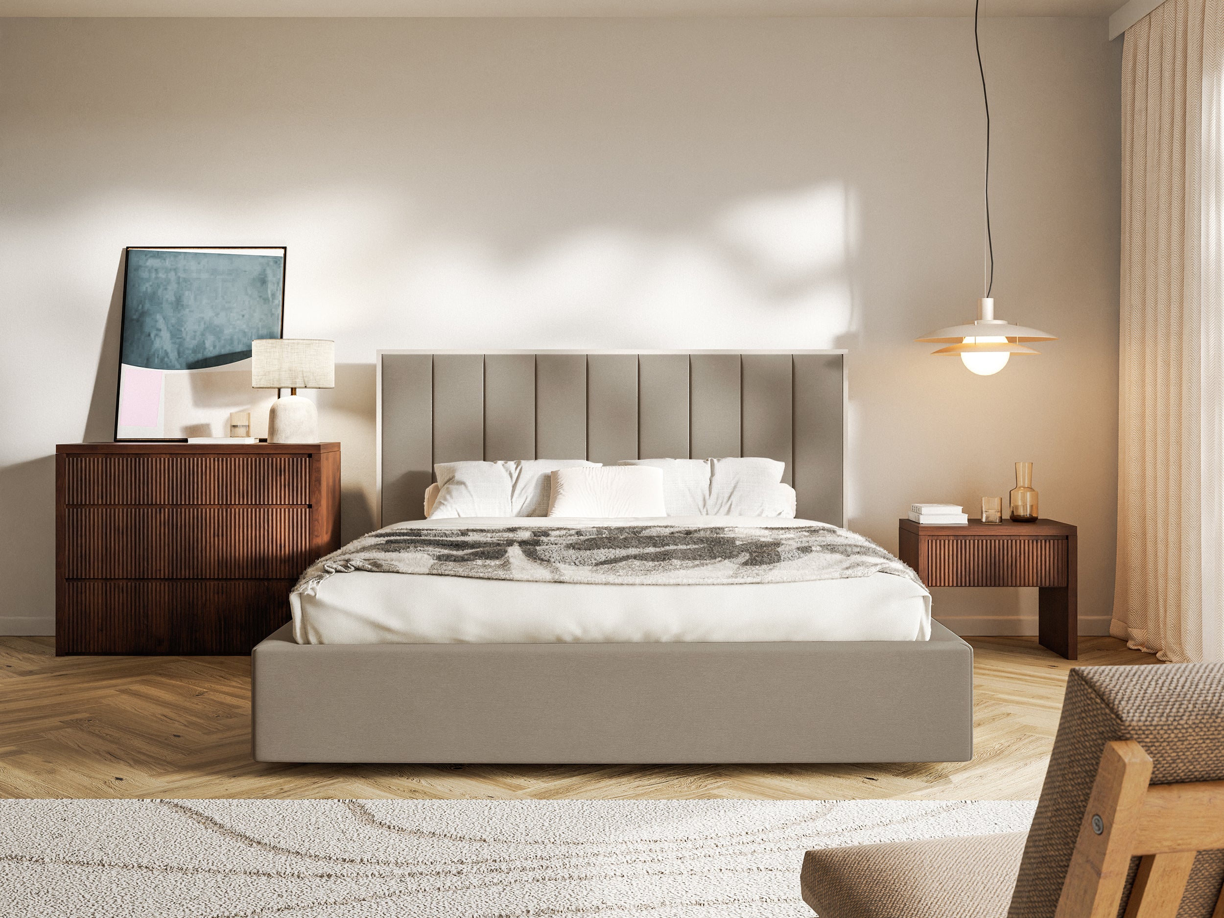 Łóżko tapicerowane 160x200 cm Togents z pojemnikiem stelaż metalowy brązowe welur hydrofobowy