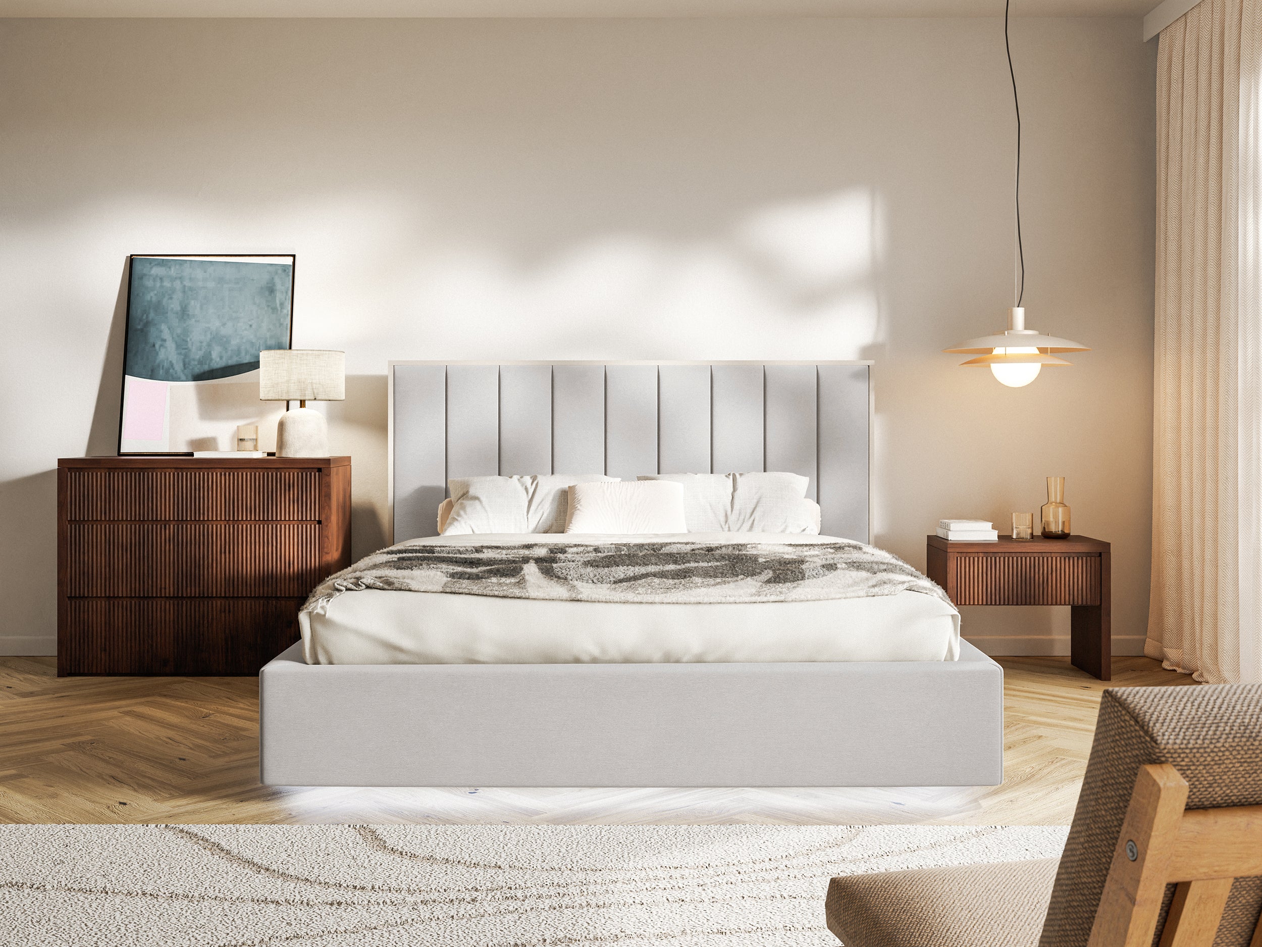 Łóżko tapicerowane 180x200 cm Togents z oświetleniem LED jasnoszare welur hydrofobowy