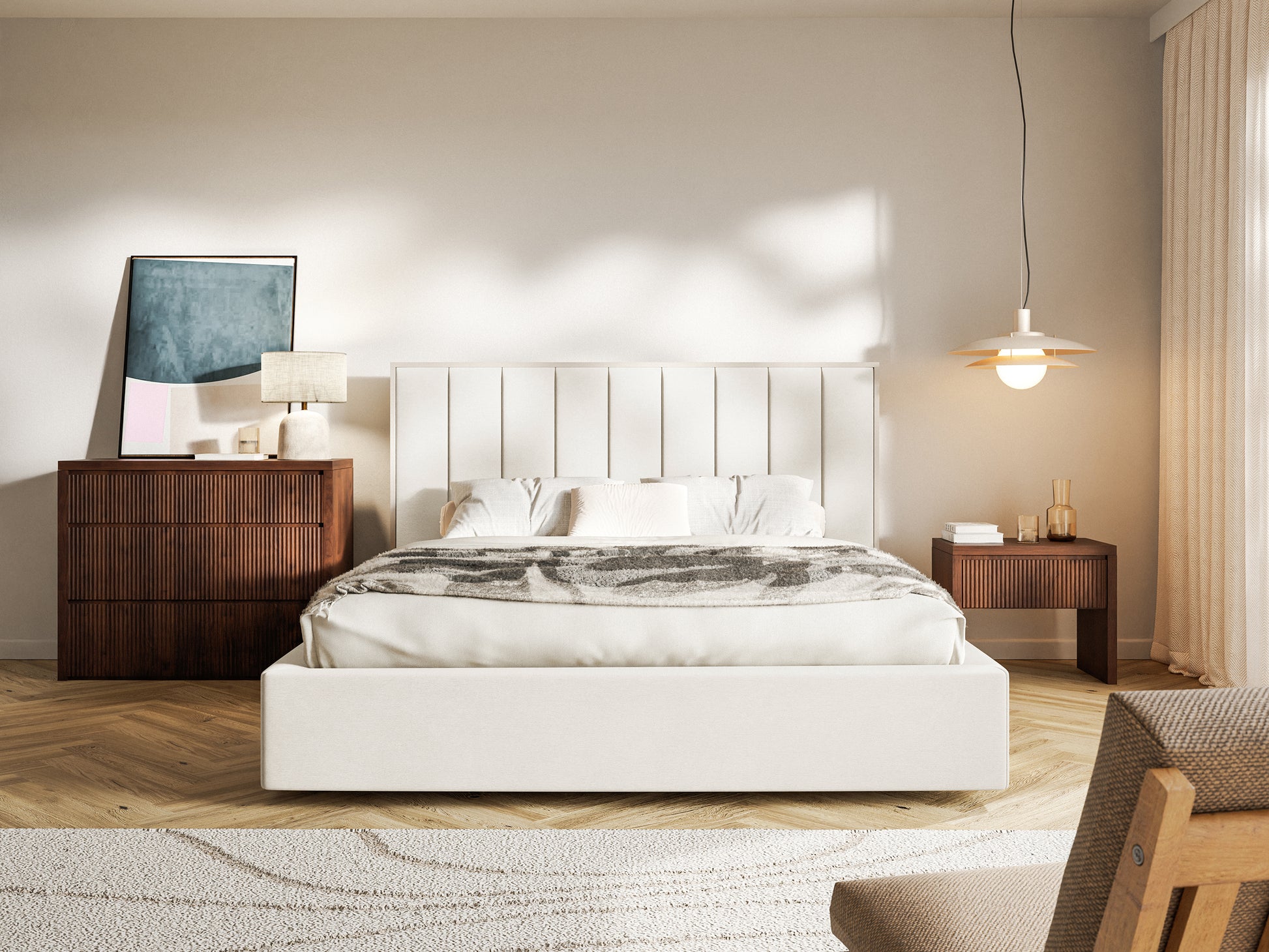 Łóżko Togents 160x200 cm kremowe welur - rodzaj dwuosobowy