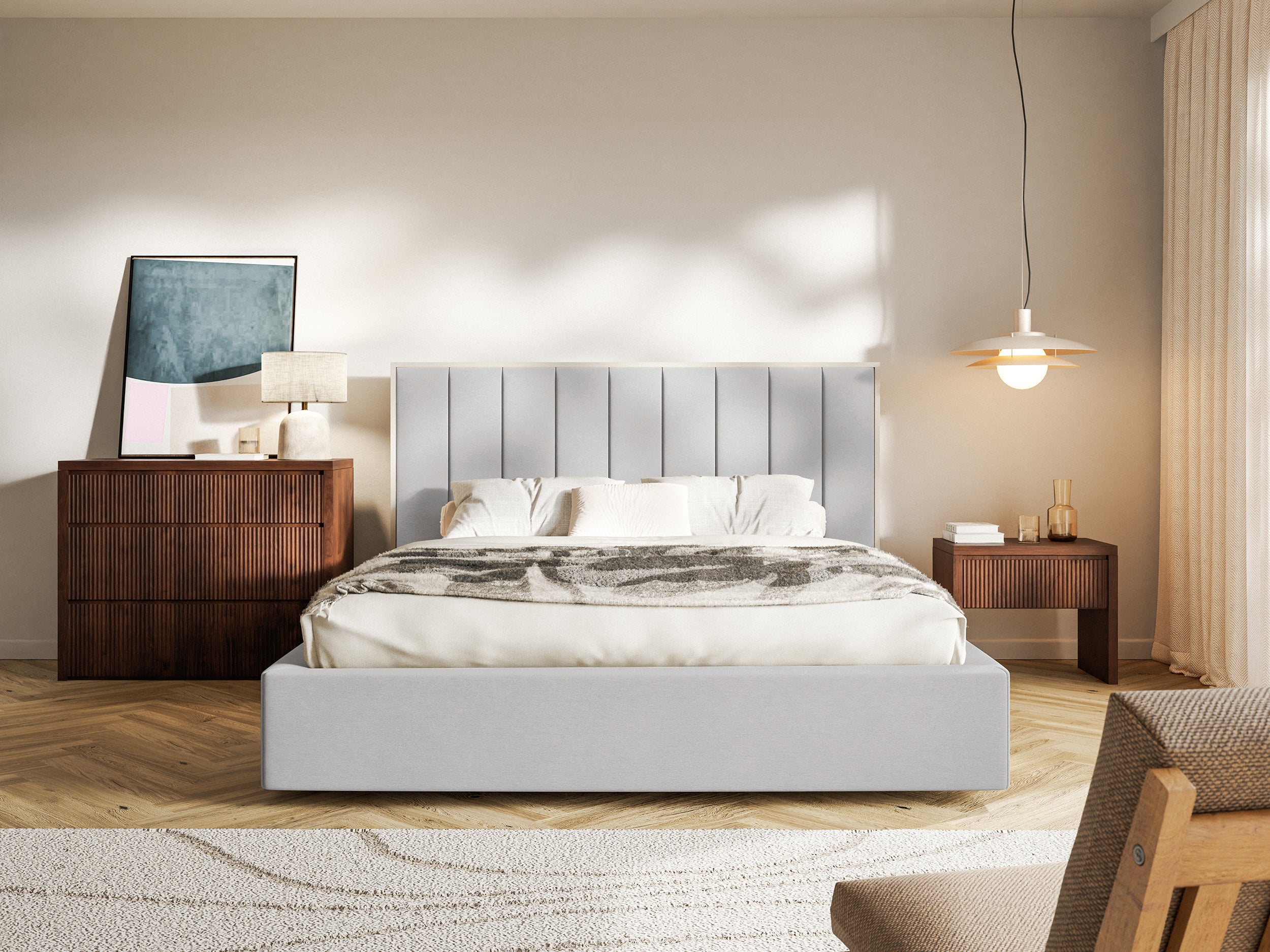 Łóżko tapicerowane Togents 180x200 cm z pojemnikiem stelaż metalowy jasnoszare welur - podnośnik gazowy