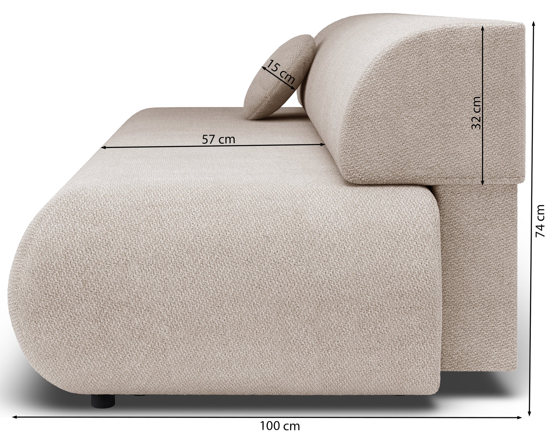 Rysunek wymiarowy - Kanapa rozkładana Armone jasnobeżowa: szerokość 214 cm, głębokość 100 cm, wysokość 74 cm - ujęcie 10