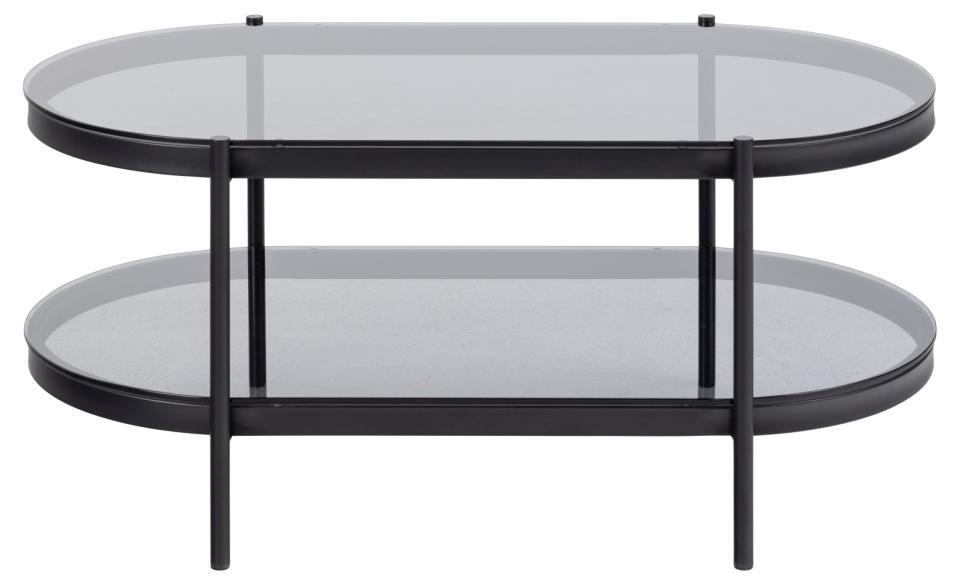 Stolik kawowy Aykal owalny z półką i szklanym blatem na metalowej podstawie 95x50 cm - z półką dodatkową
