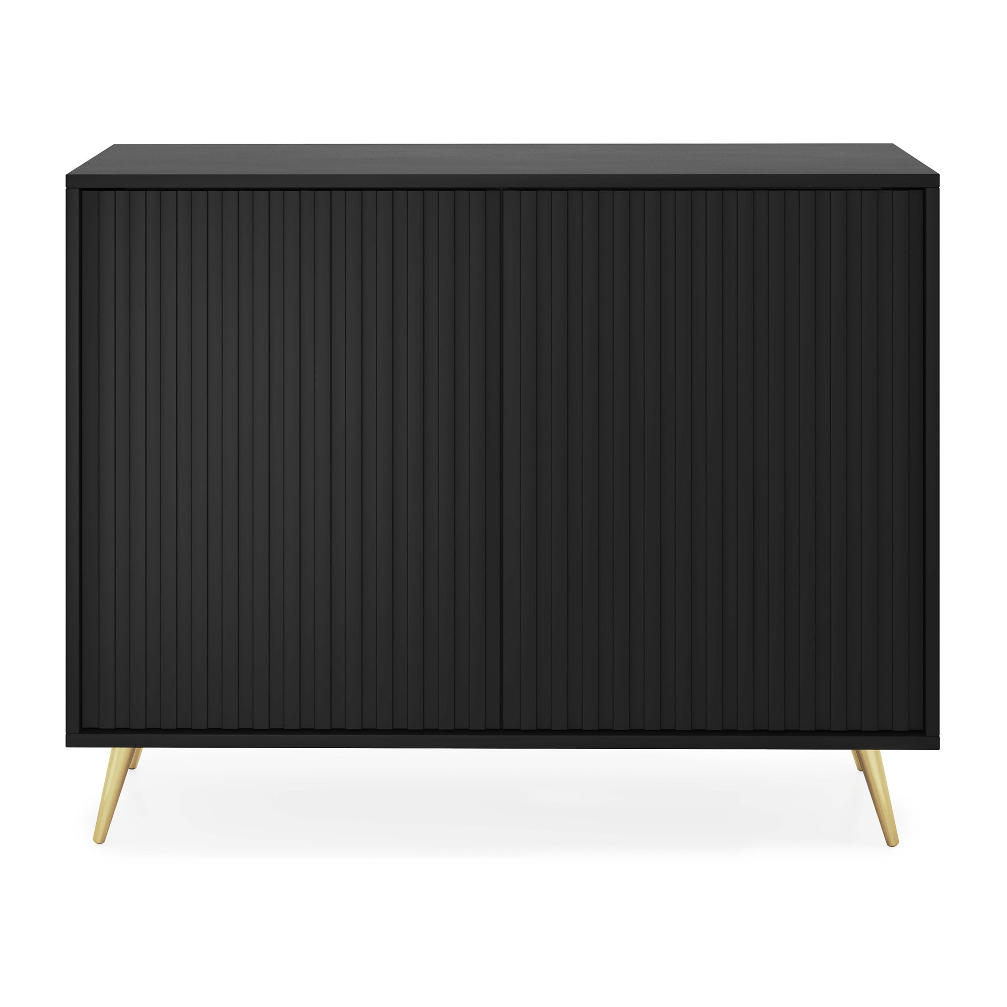 Komoda Bello z lamelowymi frontami 104 cm czarna ze złotymi nogami - szerokość 104 cm