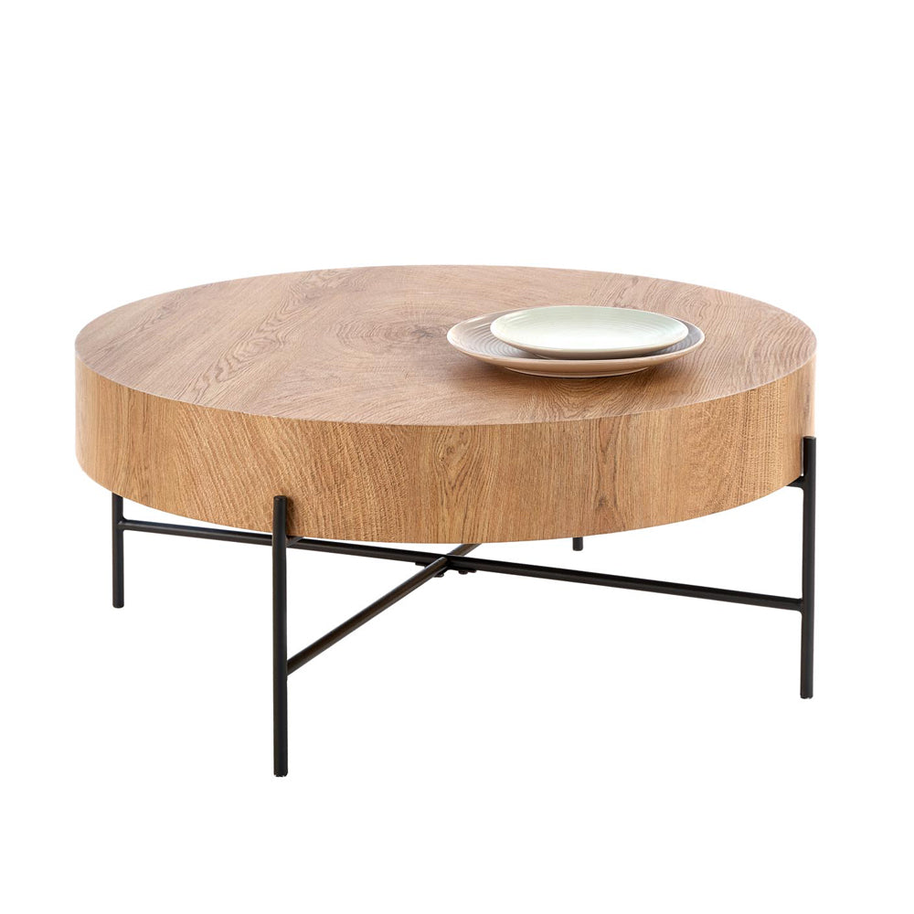 Stolik kawowy Filewdy średnica 80 cm dąb naturalny - czarny