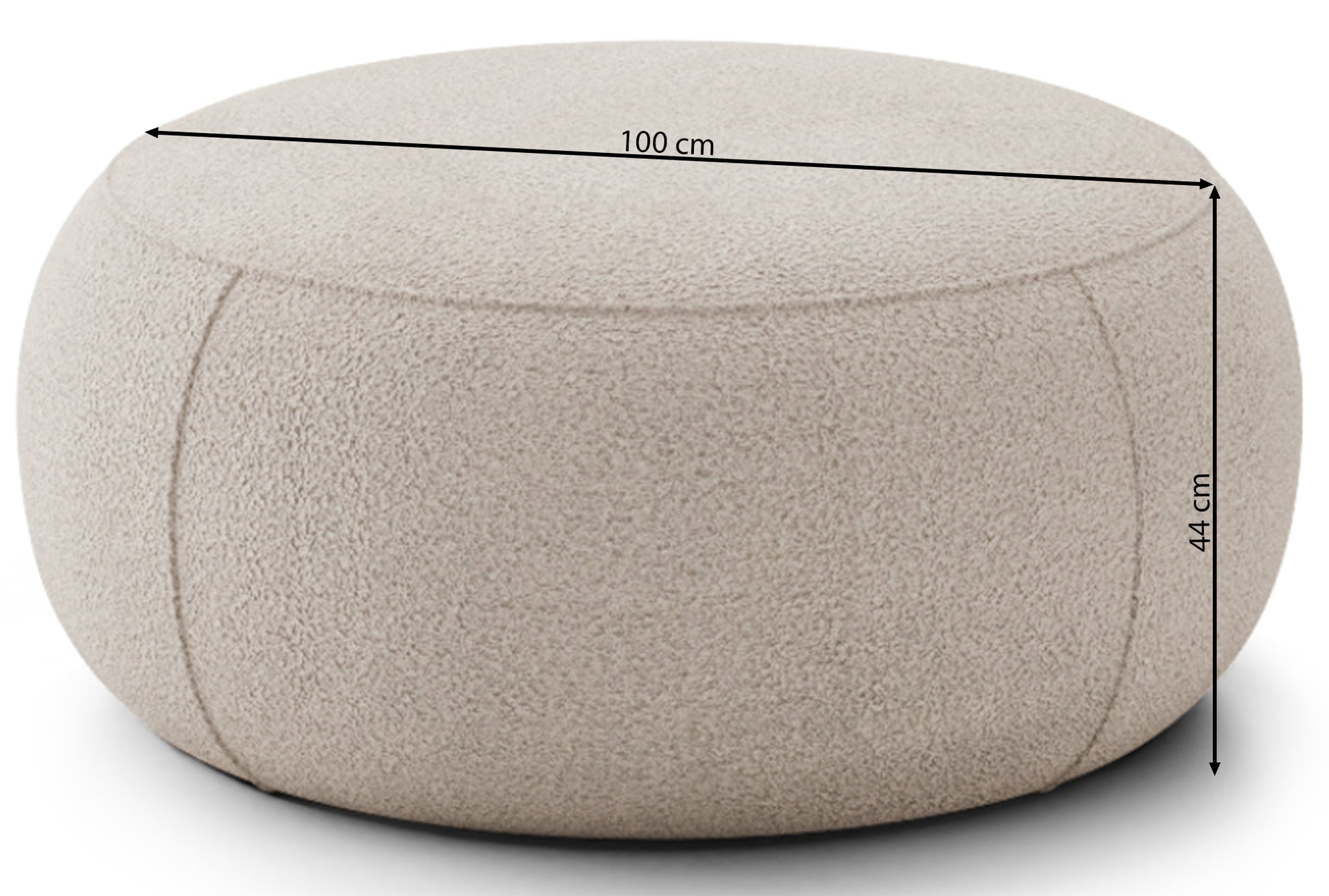 Rysunek wymiarowy - Puf Balme ciemnobeżowa boucle: szerokość 100 cm, głębokość 100 cm, wysokość 44 cm