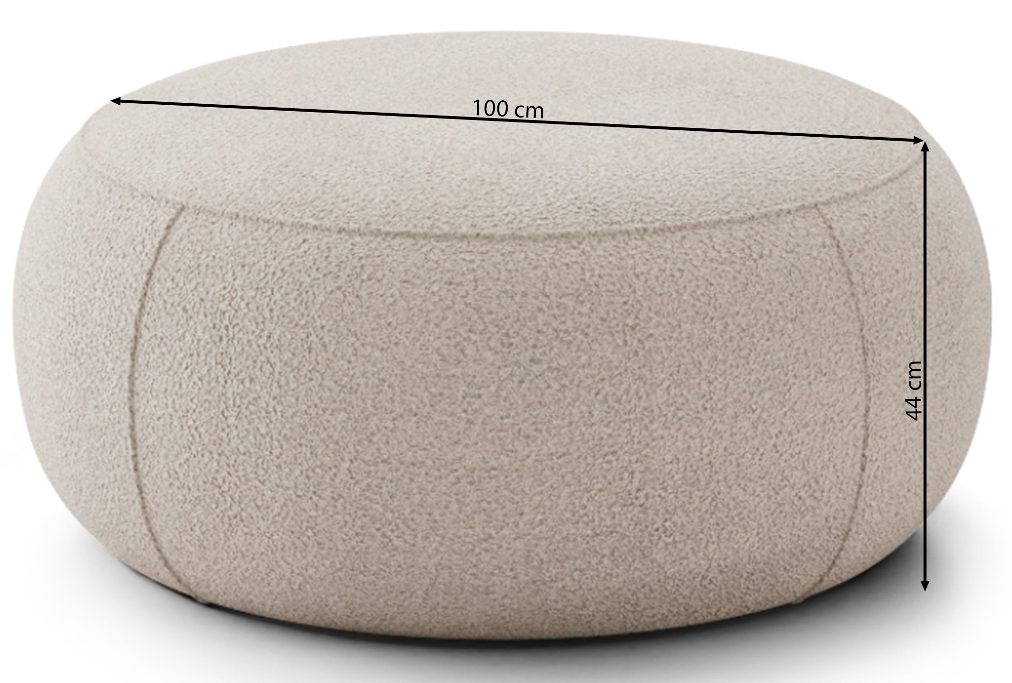 Rysunek wymiarowy - Puf Balme kremowa boucle: szerokość 100 cm, głębokość 100 cm, wysokość 44 cm
