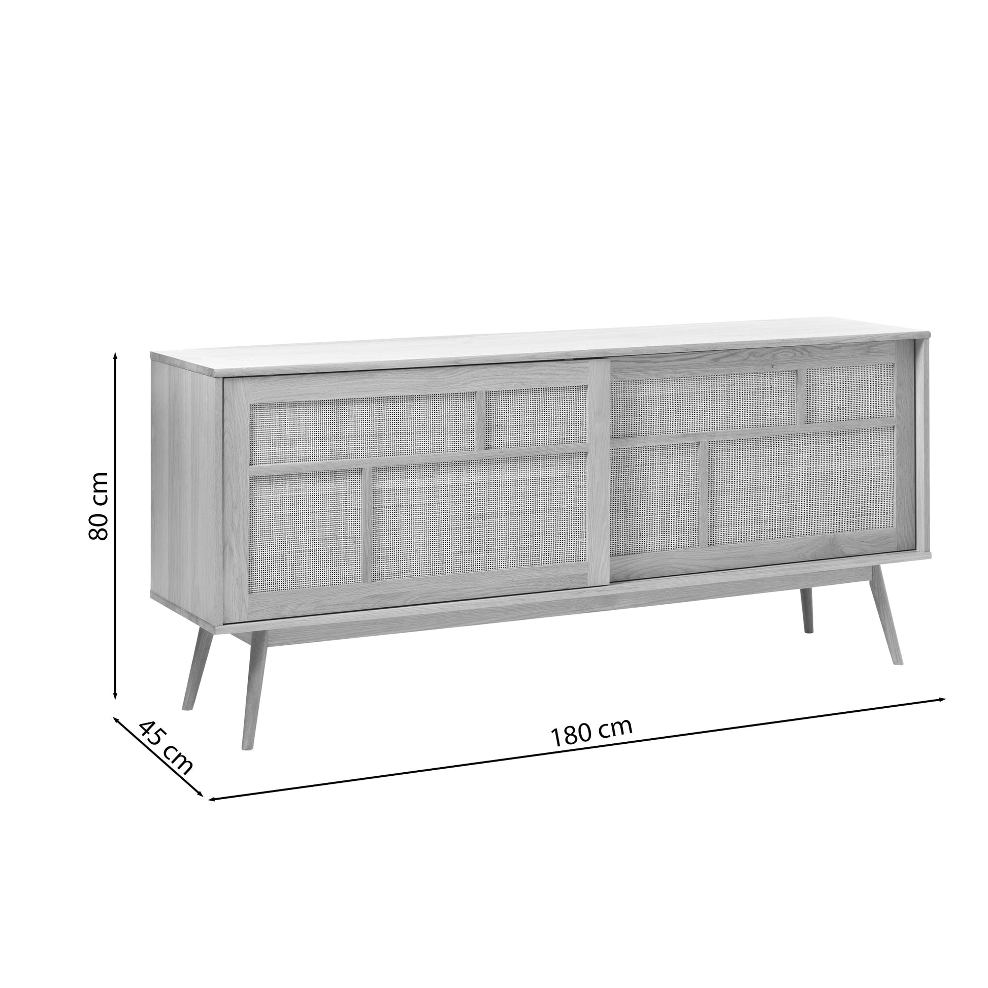 Komoda Visimmy 180 cm przyciemniony dąb/plecionka - głębokość 45 cm