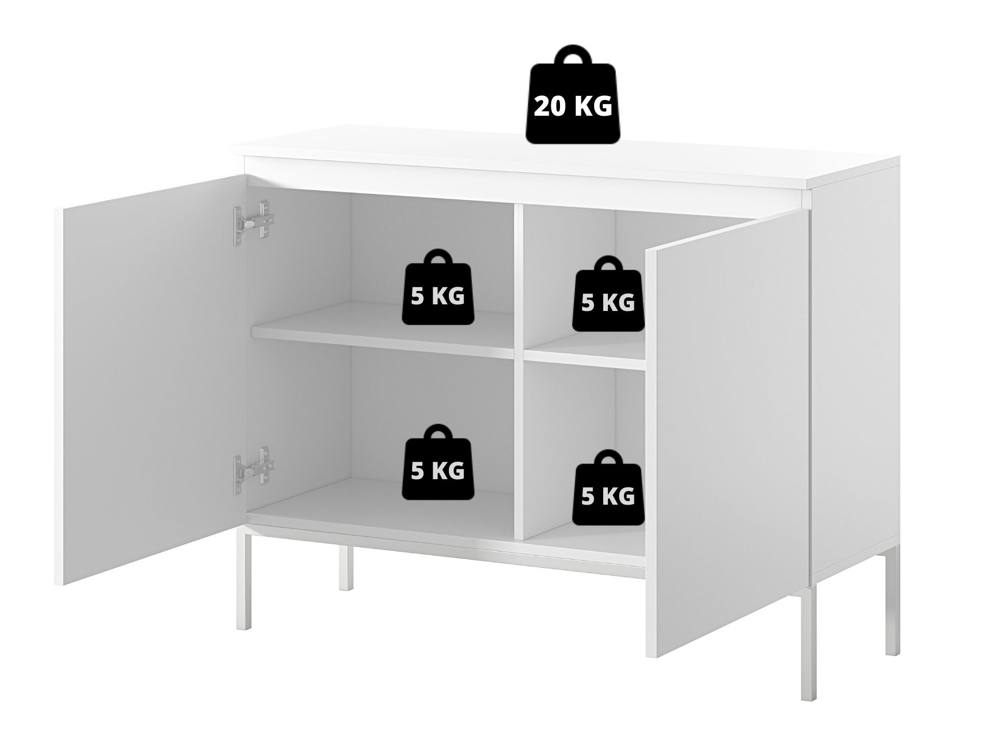 Komoda dwudrzwiowa Bemmi 100 cm biała z czarnymi nogami - kolor bialy