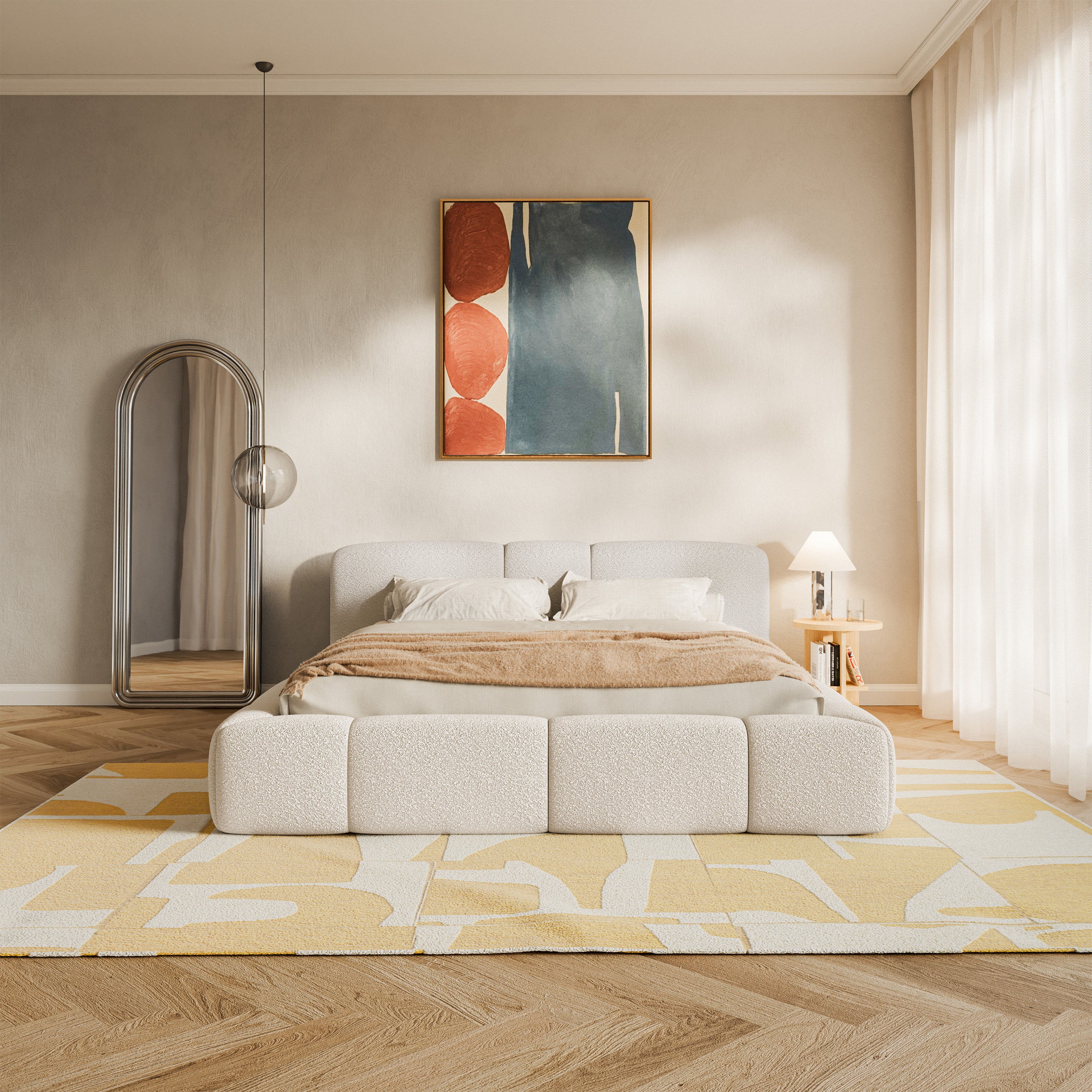Łóżko tapicerowane 160x200 cm Bowia jasnobeżowe boucle