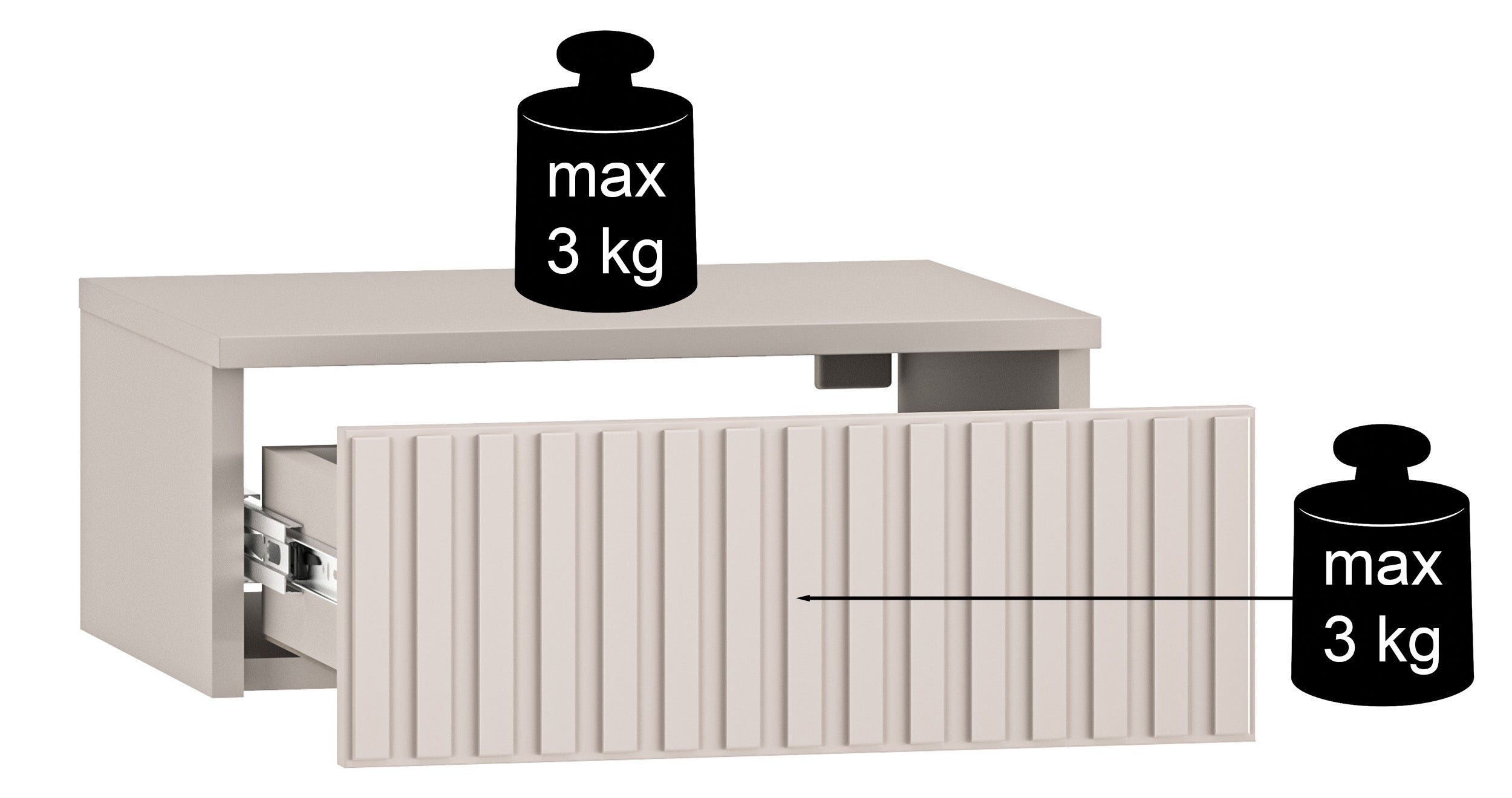 Rysunek wymiarowy 2 - Szafka nocna Caletto z szufladą wisząca 45 cm kaszmir: szerokość 45 cm, głębokość 33,8 cm, wysokość 18 cm