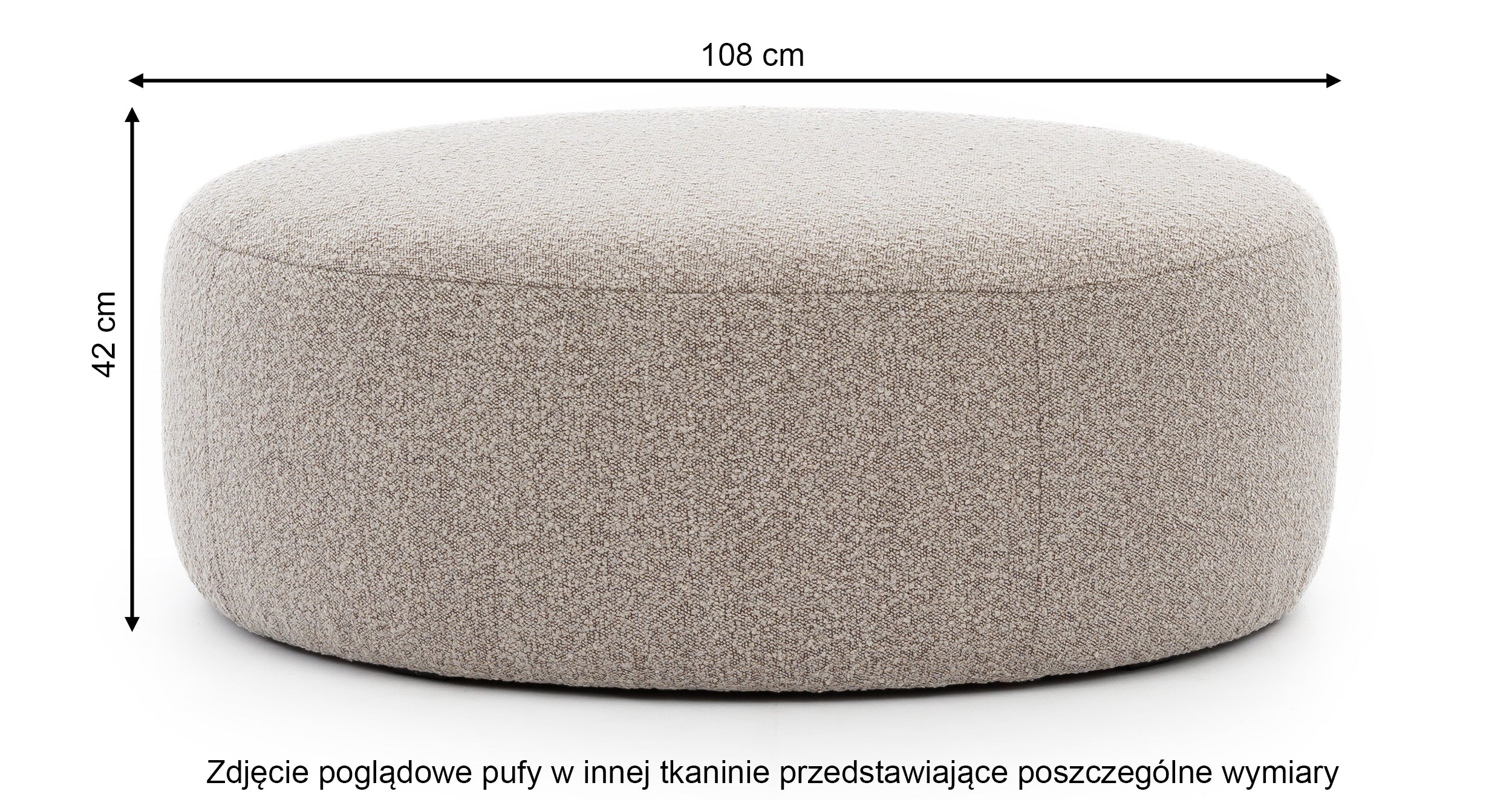 Pufa Castellina okrągła 108 cm jasnoszara w tkaninie boucle