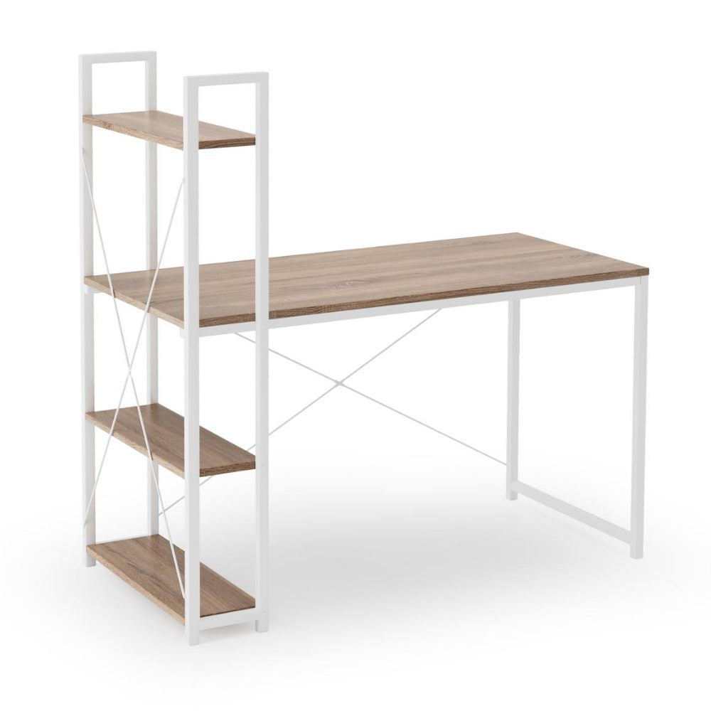 Biurko Lomise 120x64 cm z regałem dąb sonoma - biały