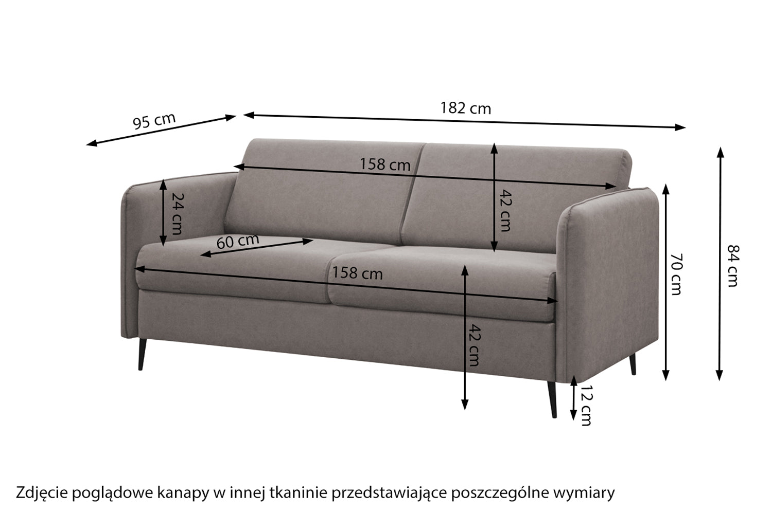 Kanapa rozkładana trzyosobowa Leners stelaż włoski jasnobeżowa plecionka czarne nóżki