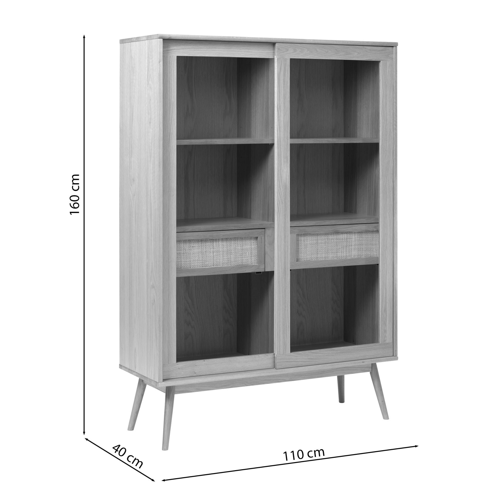Witryna z przeszkleniem Visimmy 160 cm przyciemniony dąb/plecionka - styl skandynawski