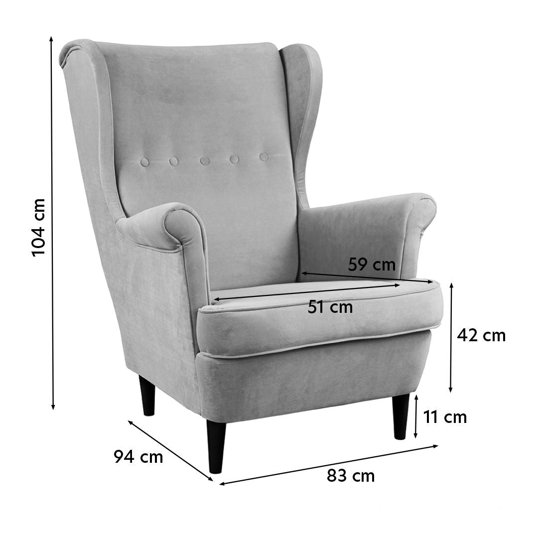 Fotel Malmo uszak ciemnoróżowy welur łatwoczyszczący - szerokość 80 cm