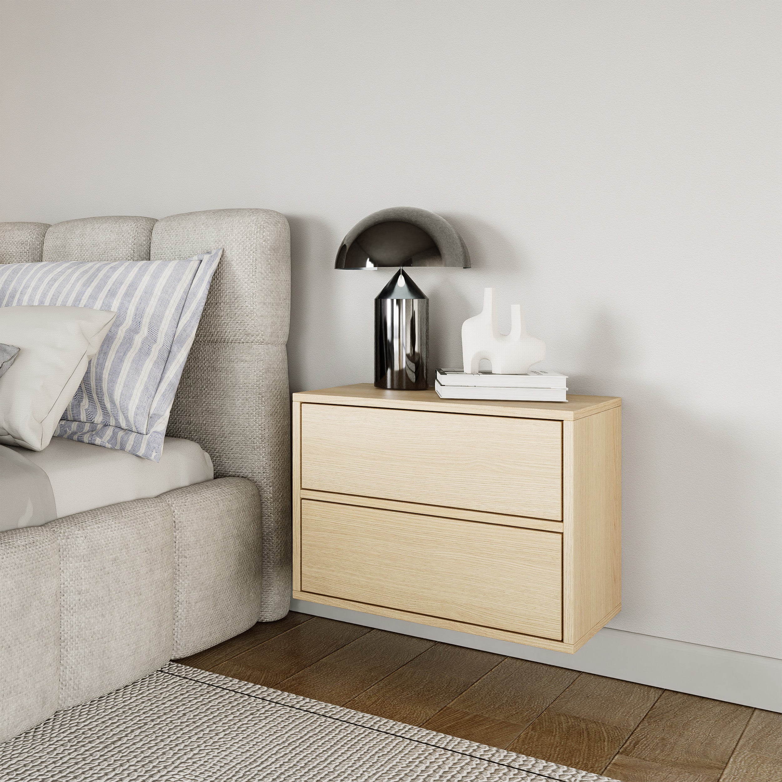 Szafka nocna Framme z dwiema szufladami 50 cm dąb lindberg - otwieranie push open