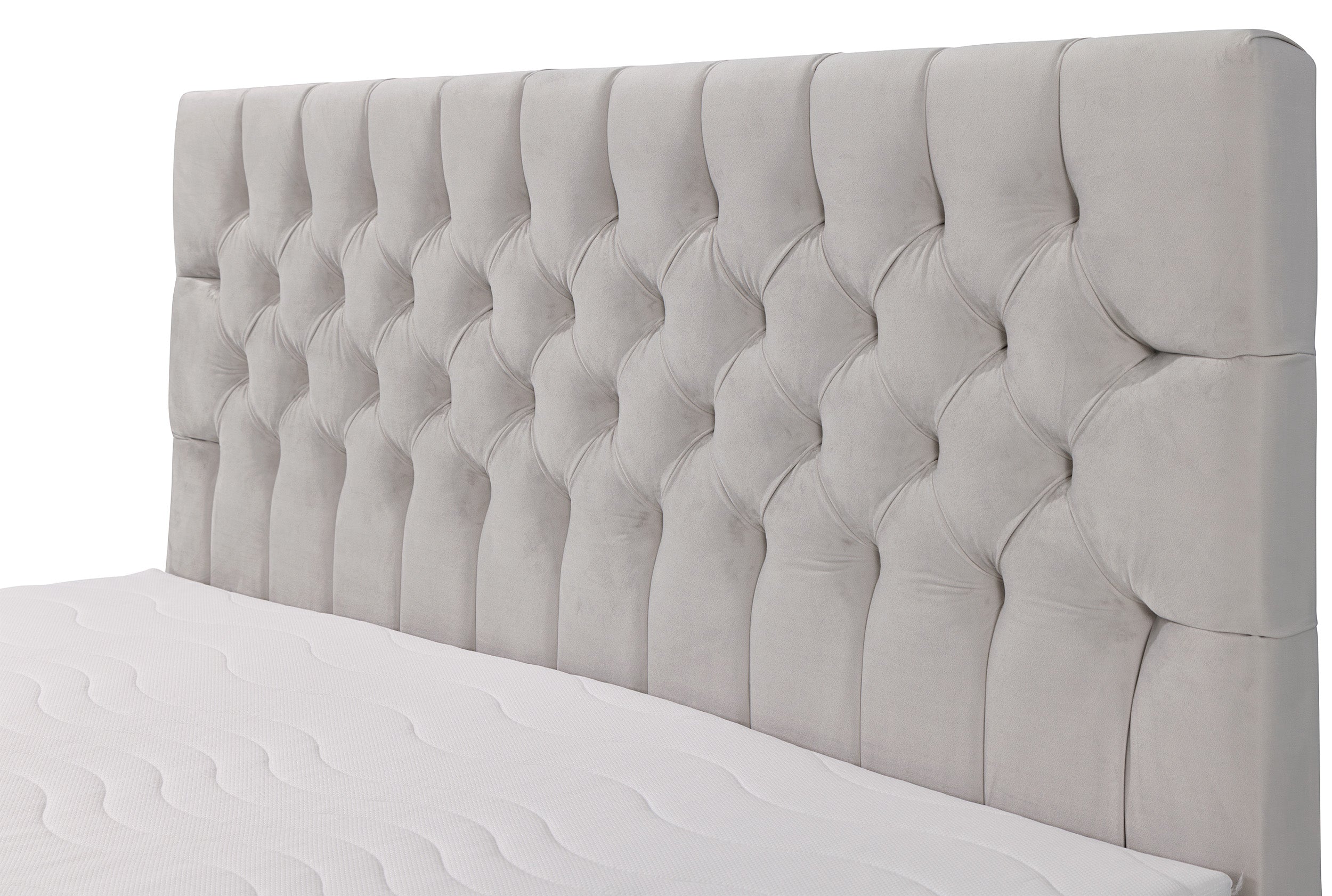 Łóżko kontynentalne 160x200 cm Daissy z pojemnikami i topperem jasnobeżowe welur