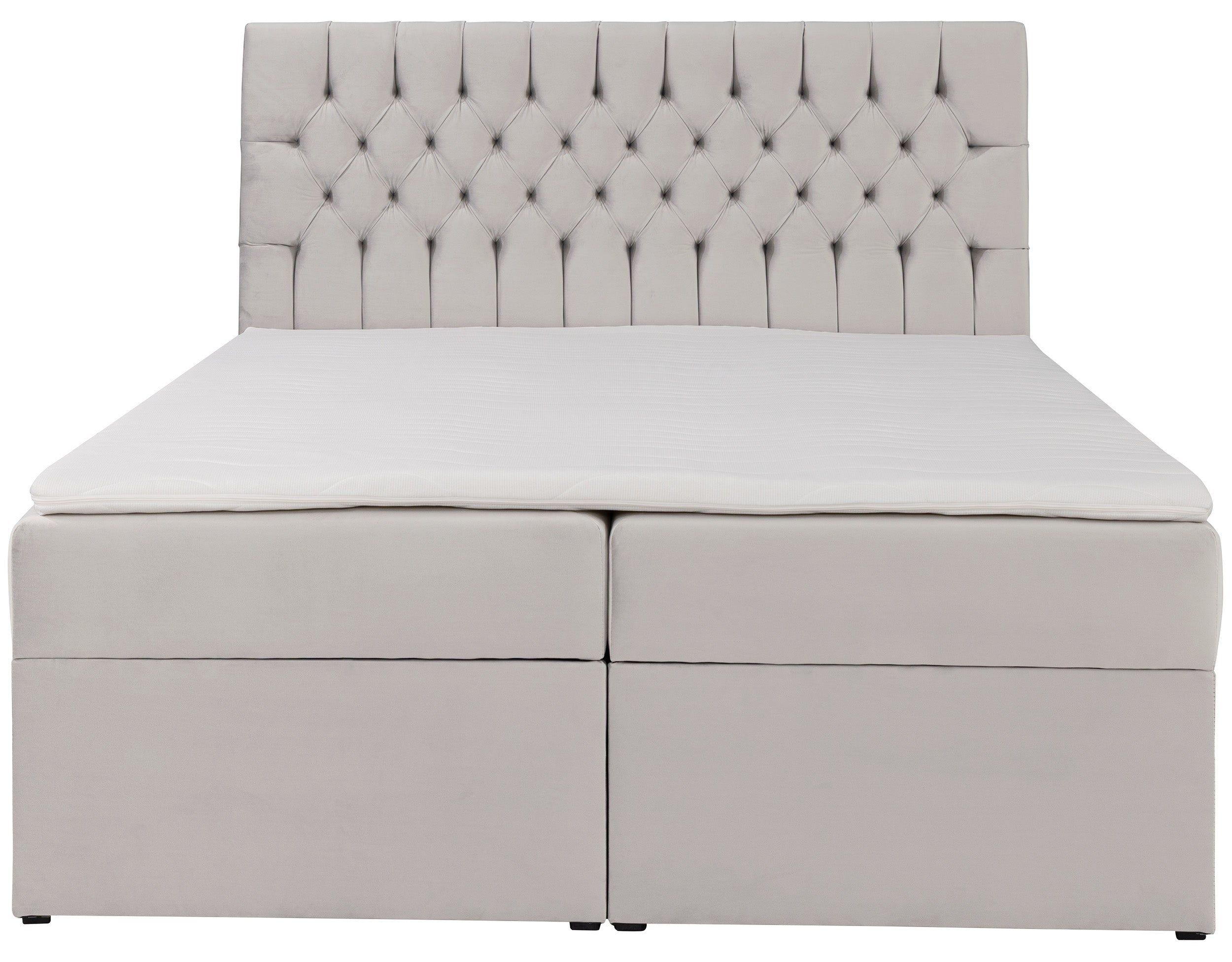 Łóżko kontynentalne 160x200 cm Daissy z pojemnikami i topperem jasnobeżowe welur