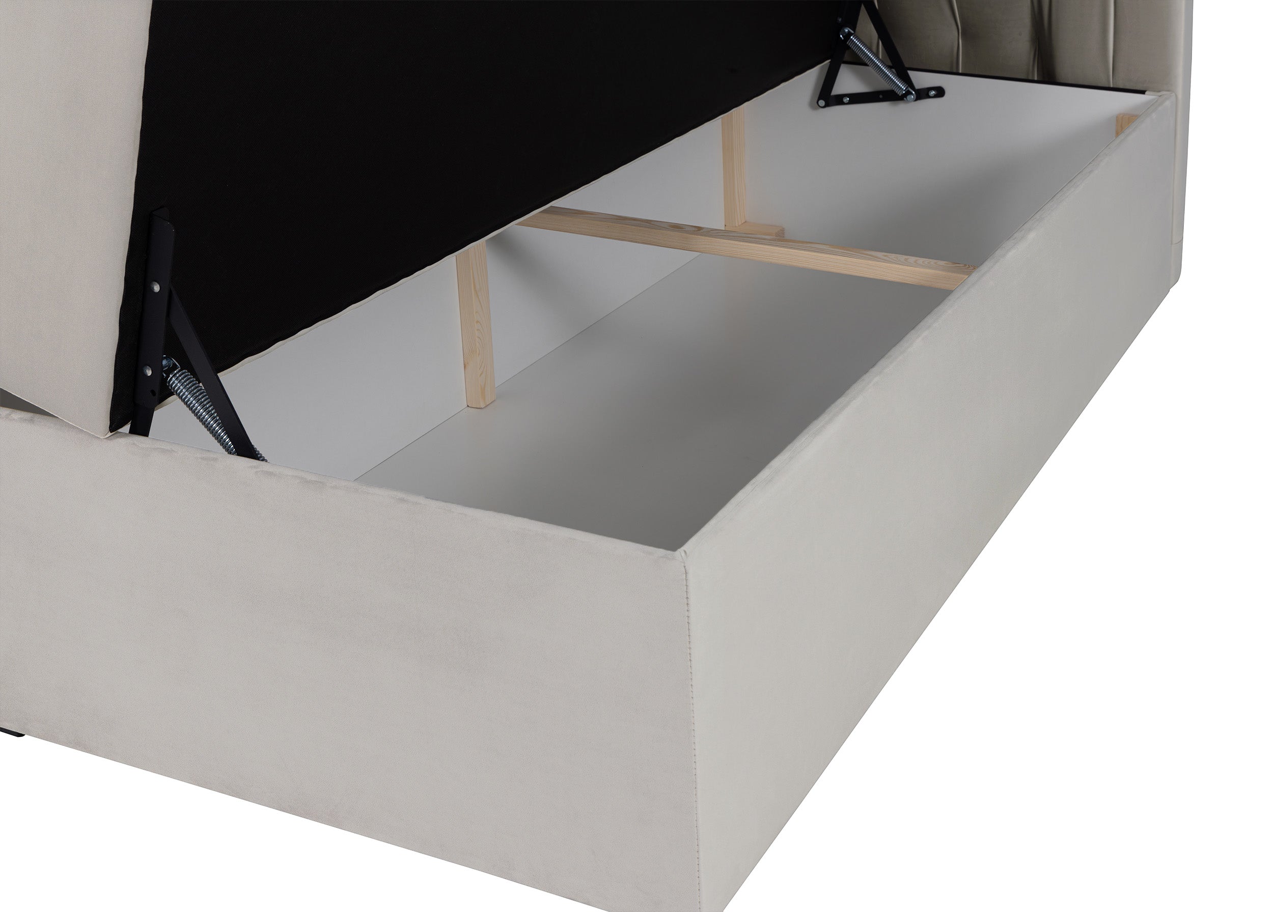 Łóżko kontynentalne 160x200 cm Daissy z pojemnikami i topperem jasnobeżowe welur