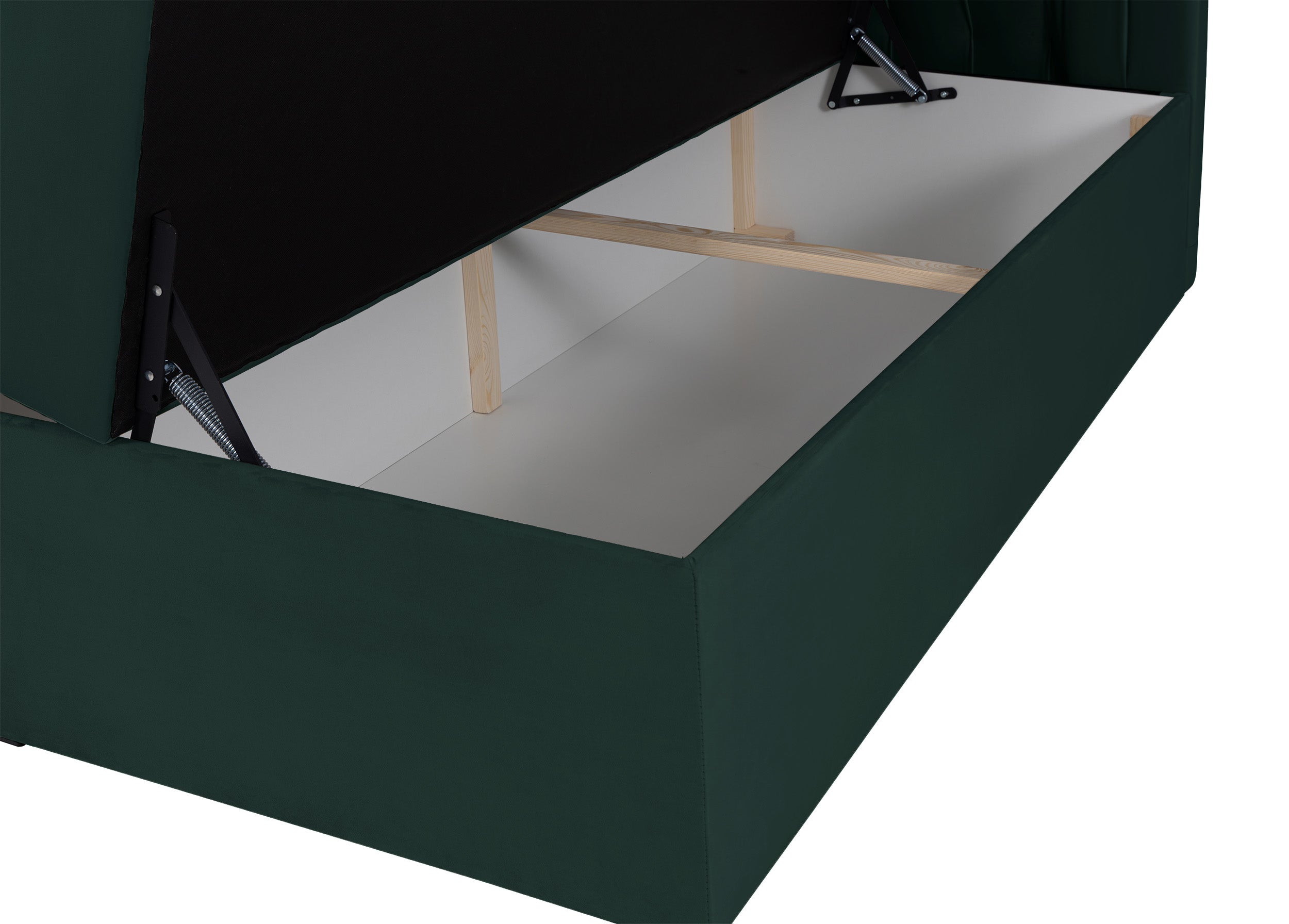 Łóżko kontynentalne 180x200 cm Daissy z pojemnikami i topperem butelkowa zieleń welur