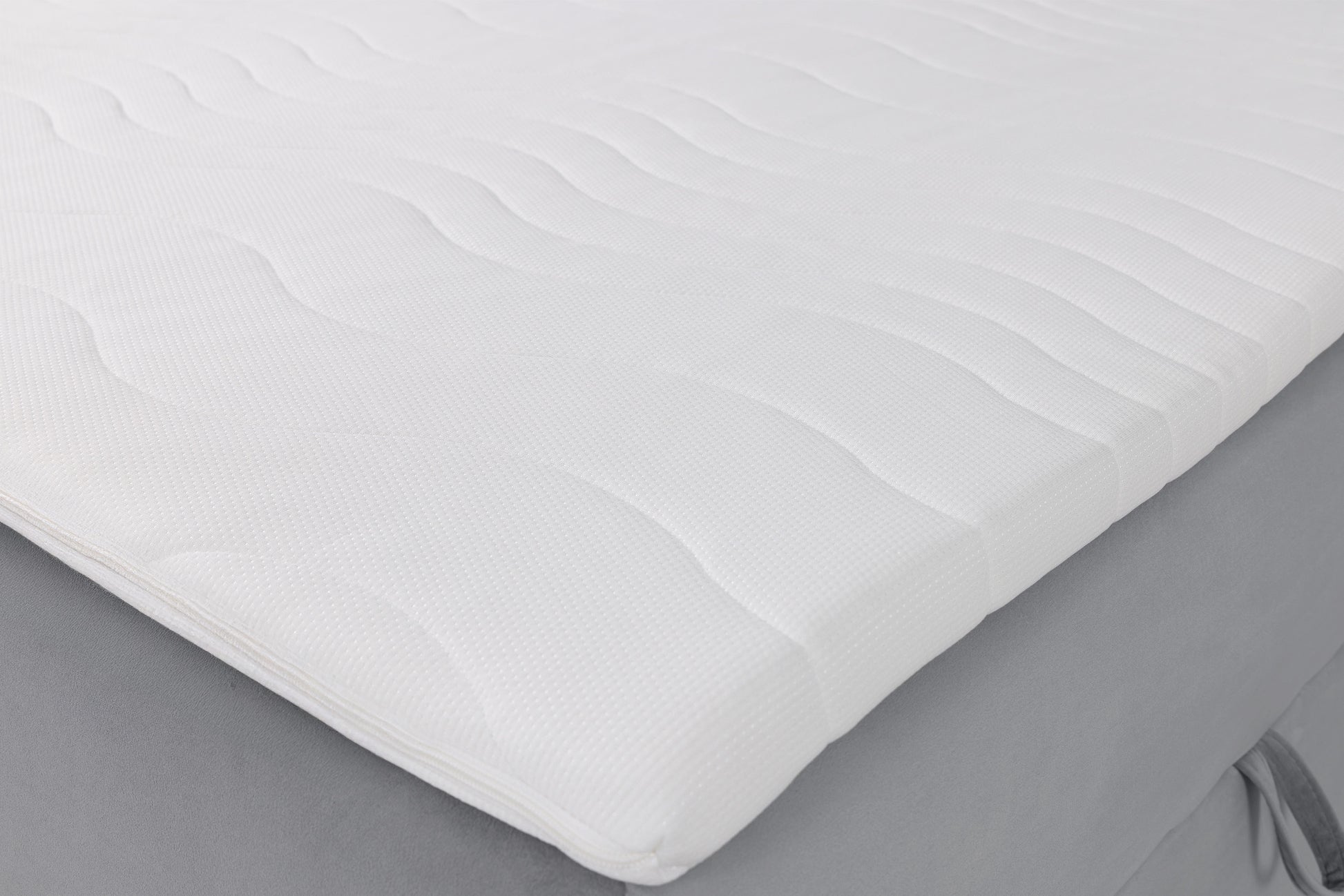 Łóżko kontynentalne Daissy 180x200 cm z pojemnikami i topperem szare - materiał pianka meblowa
