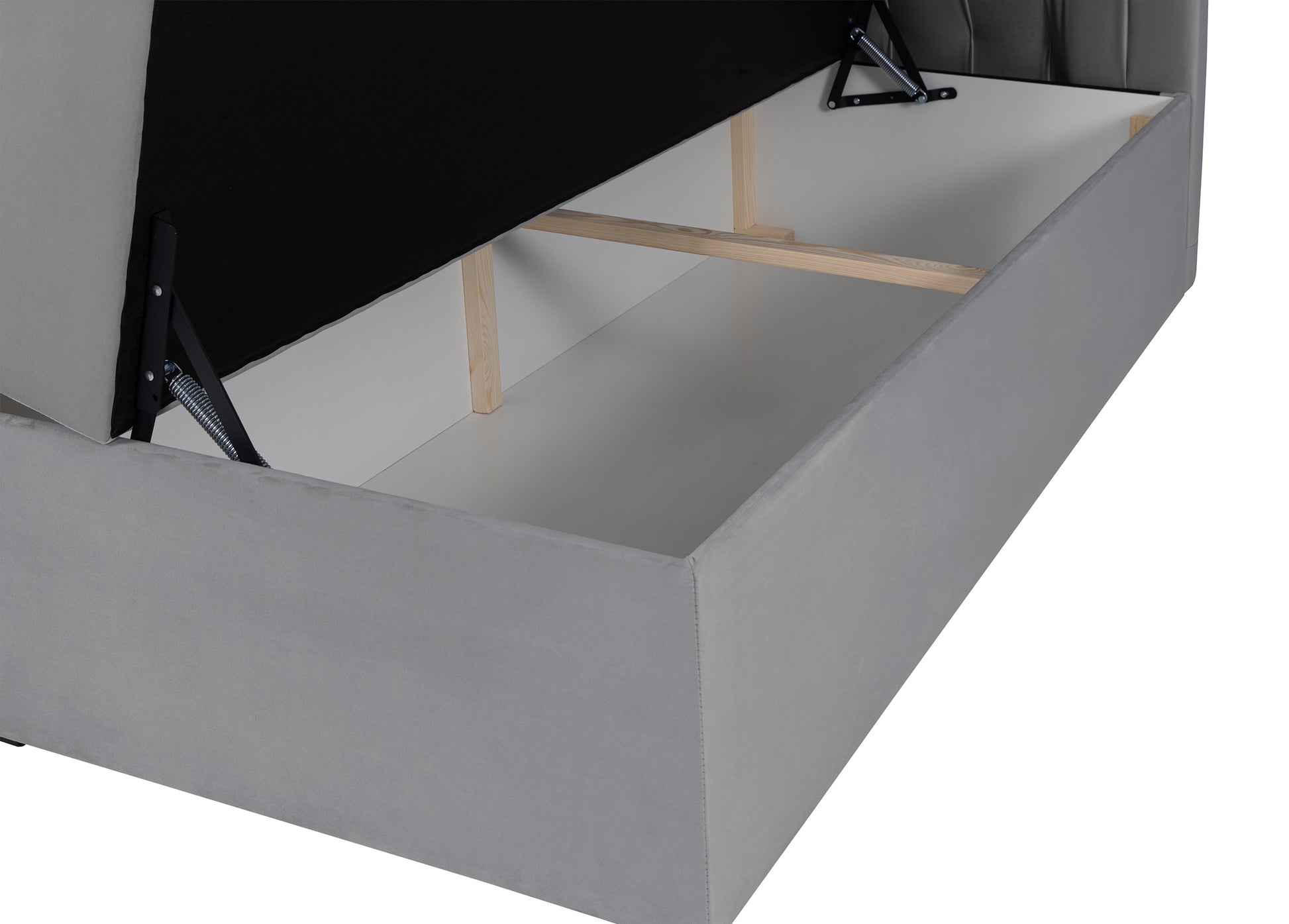 Łóżko kontynentalne Daissy 180x200 cm z pojemnikami i topperem szare - tapicerka z weluru