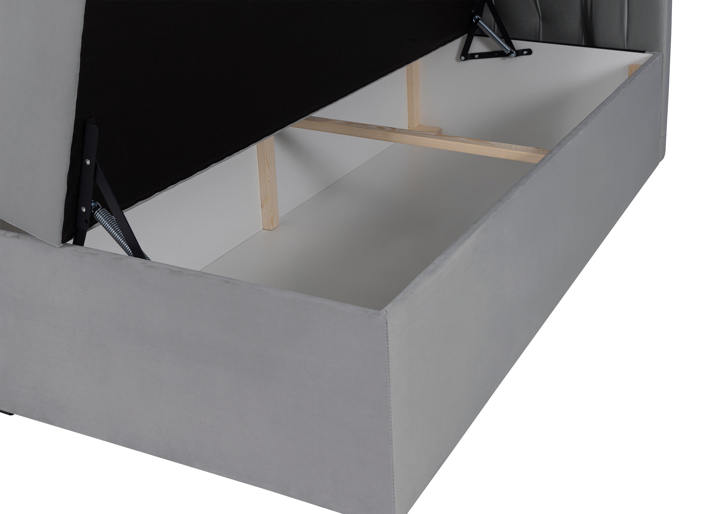 Łóżko kontynentalne Daissy 180x200 cm z pojemnikami i topperem szare - tapicerka z weluru