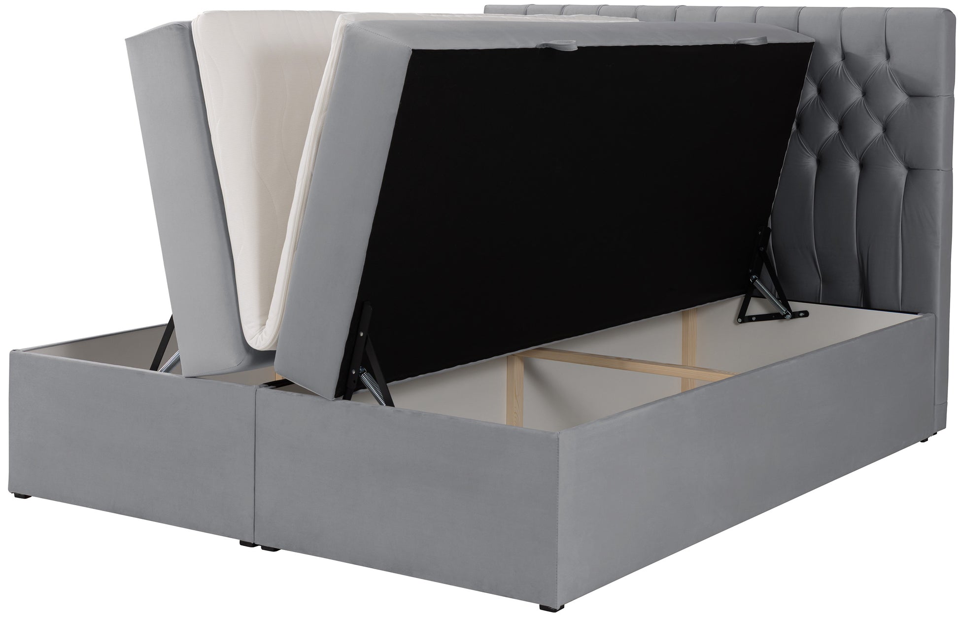 Łóżko kontynentalne Daissy 180x200 cm z pojemnikami i topperem szare - materiał tworzywo sztuczne