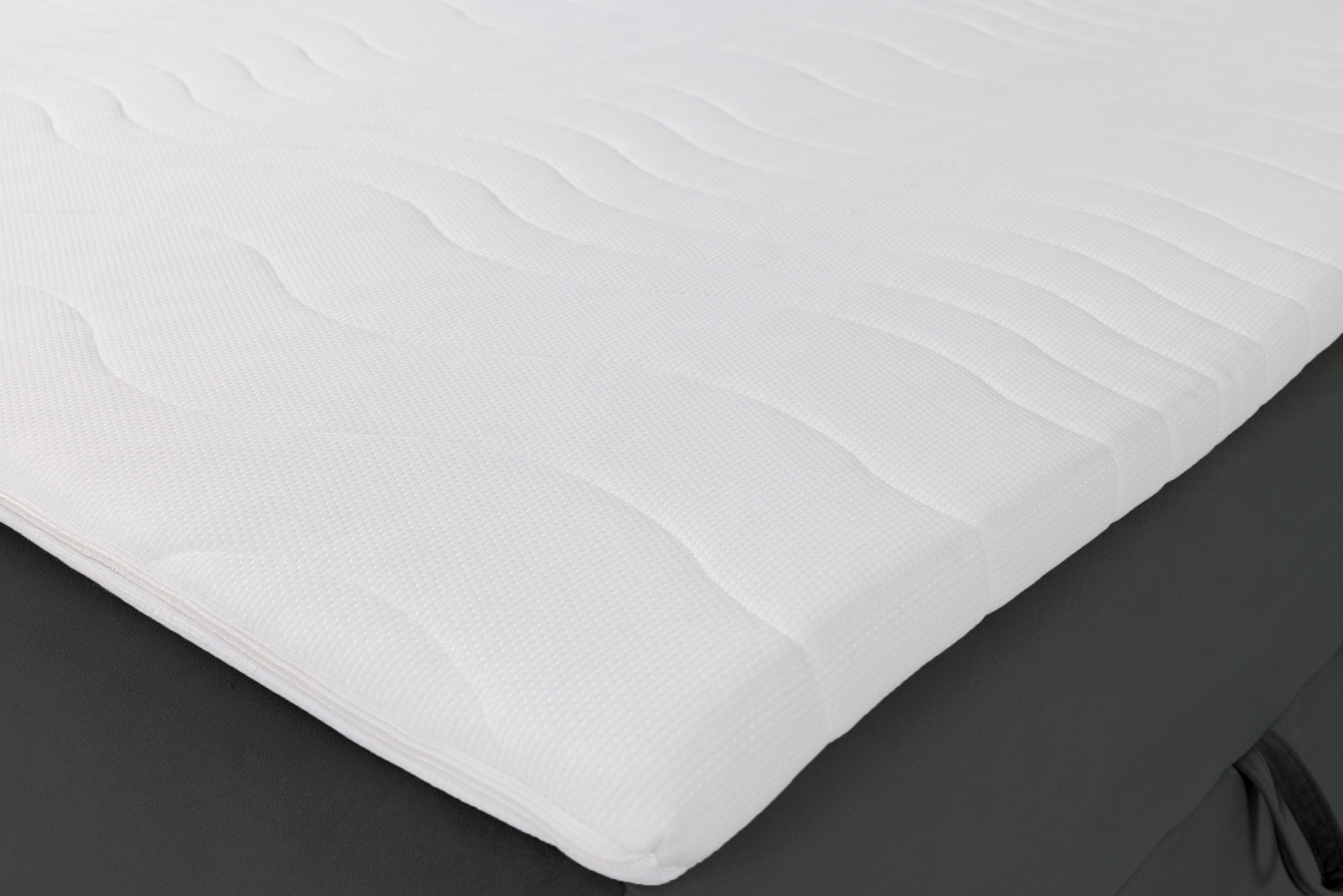 Łóżko kontynentalne Daissy 180x200 cm z pojemnikami i topperem ciemnoszare - materiał pianka meblowa