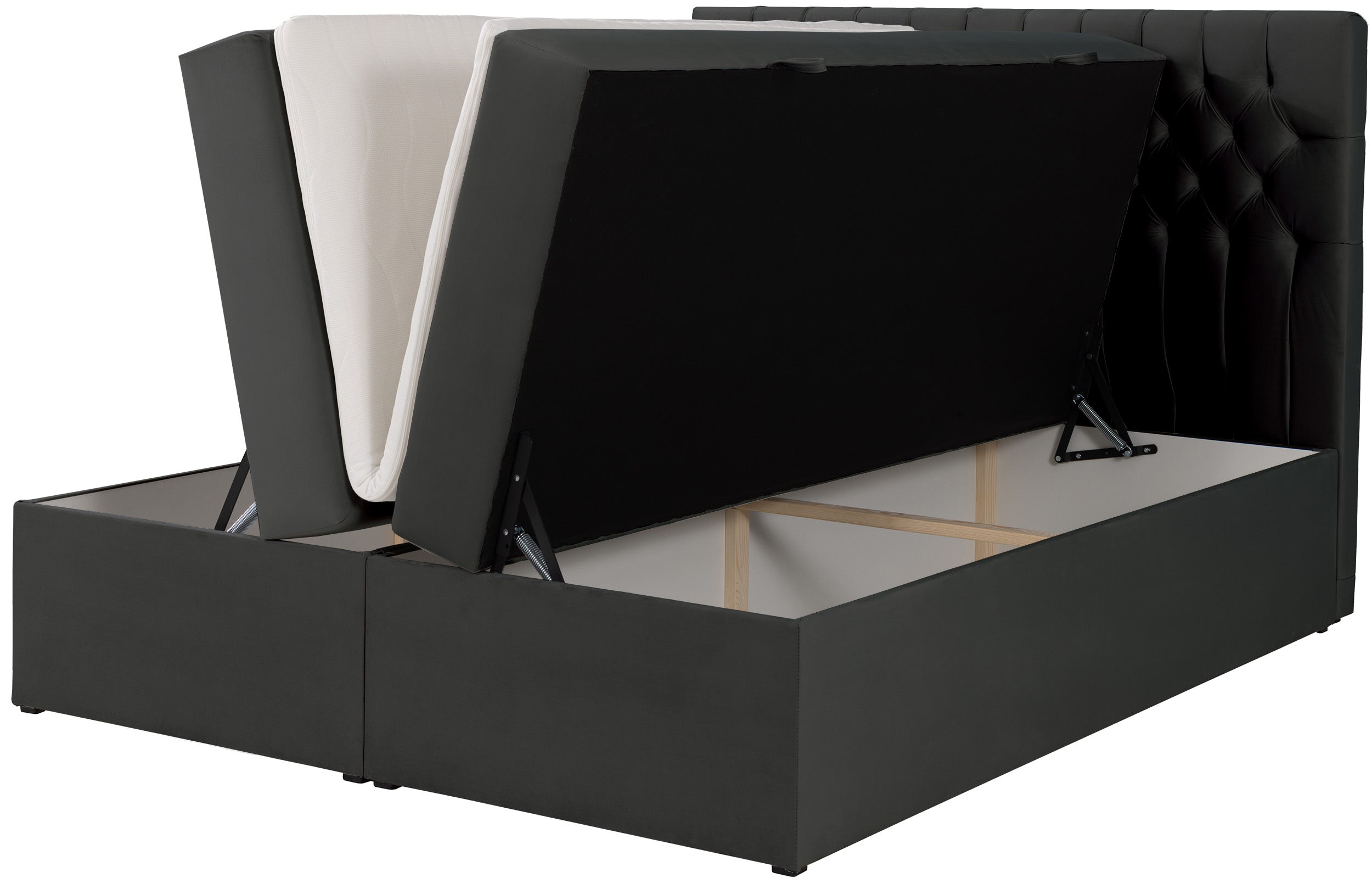 Łóżko kontynentalne Daissy 180x200 cm z pojemnikami i topperem ciemnoszare - materiał płyta meblowa
