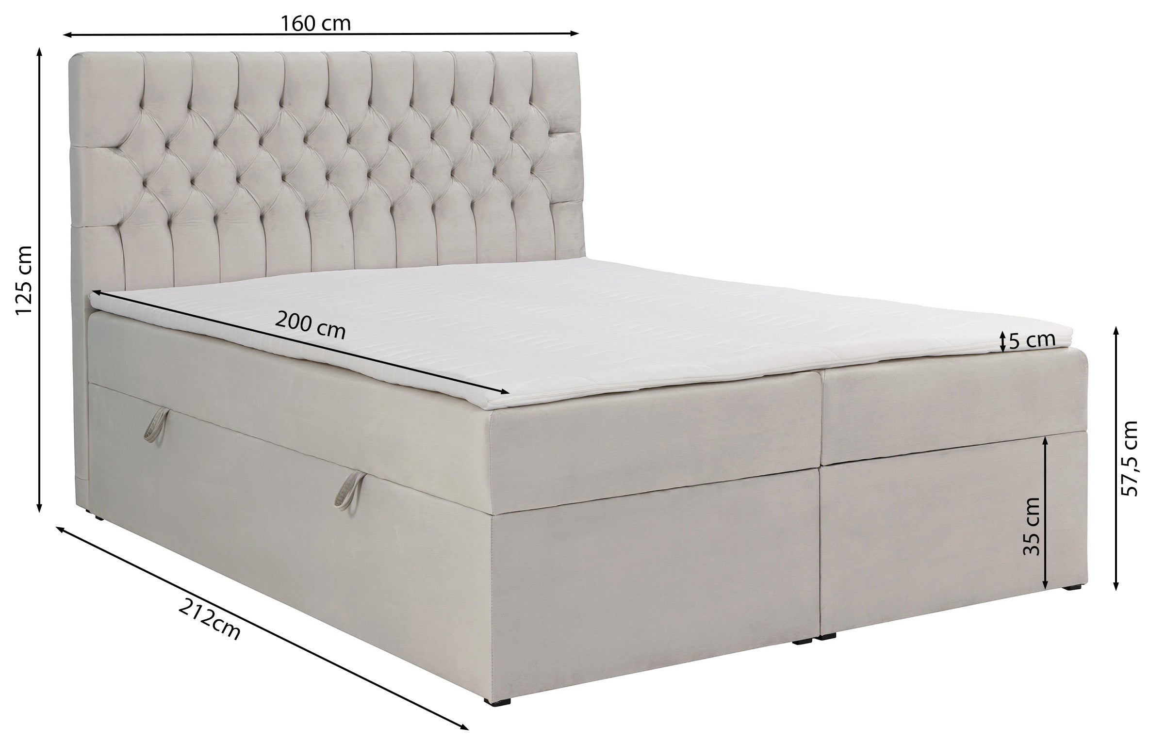 Łóżko kontynentalne Daissy 160x200 cm z pojemnikami i topperem butelkowa zieleń - szerokość 160 cm