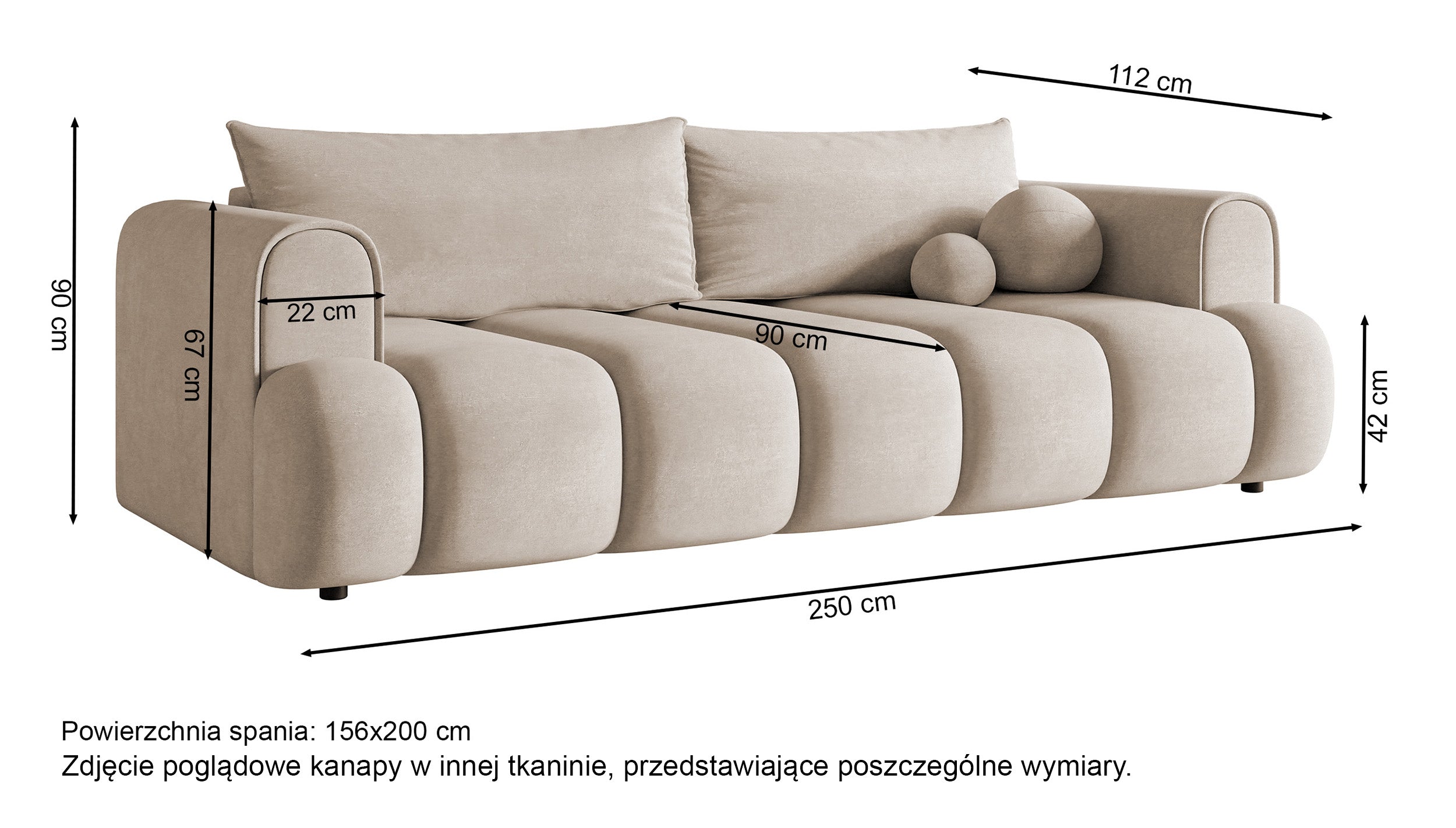 Kanapa trzyosobowa Dandelino z funkcją spania jasnobeżowy szenil hydrofobowy