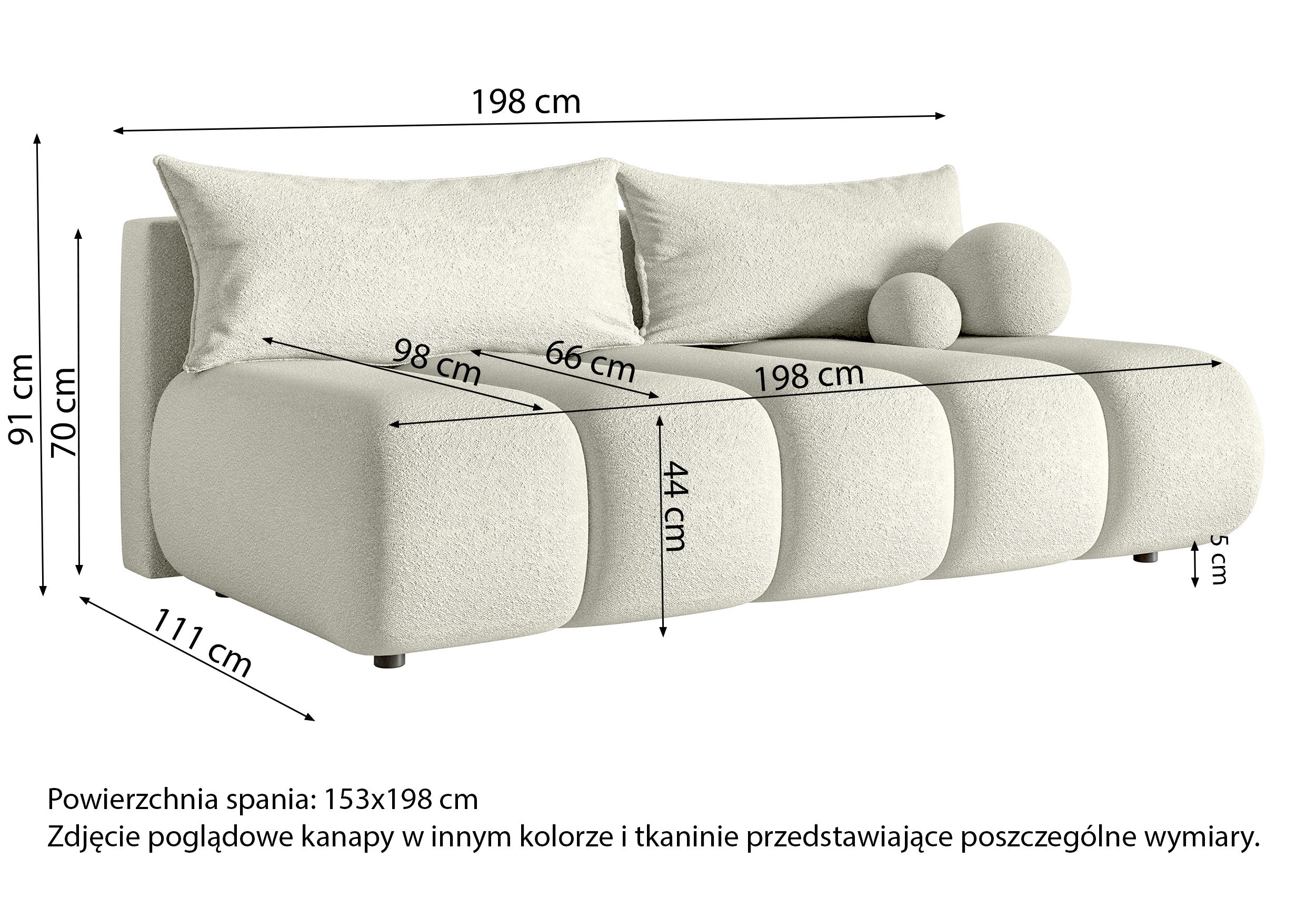 Kanapa trzyosobowa Dandelino Mini z funkcją spania jasnoszara plecionka